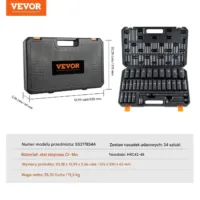 Nasadki udarowe 1/2'' 34el głębokie 8–36 mm Cr-Mo, w walizce