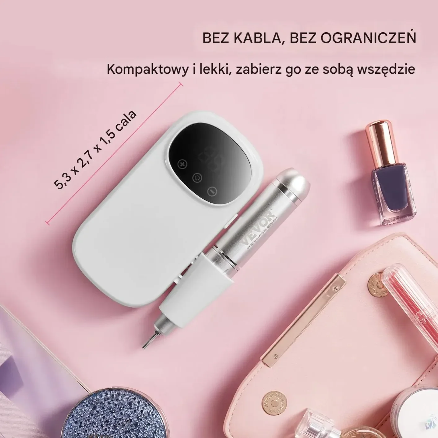 Frezarka do paznokci 35000RPM bezprzewodowa LCD 6 bitów – manicure/pedicure - obrazek 6