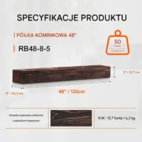 Półka na Kominek 121 cm Drewniana Sosnowa Wisząca do Salonu Brązowa