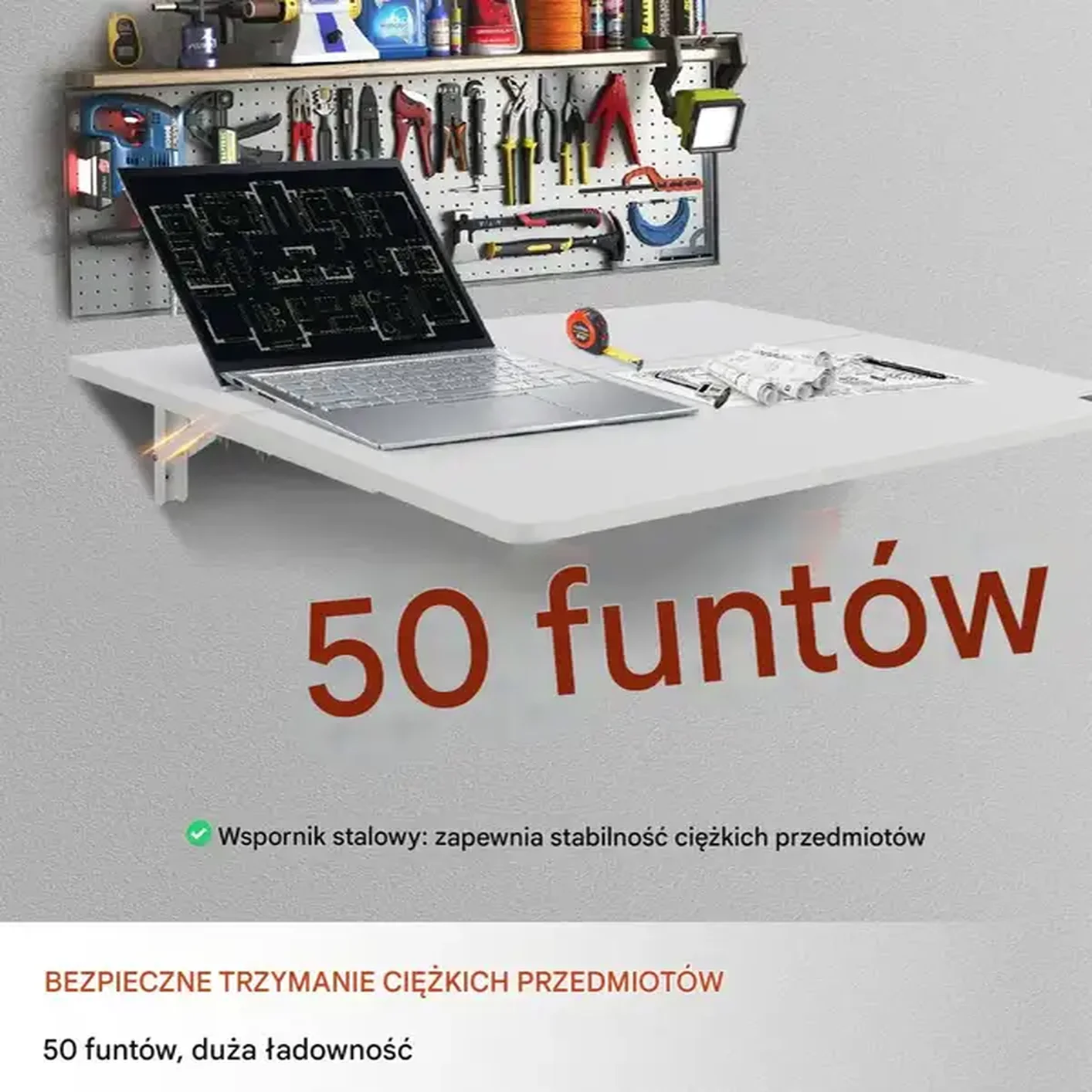 Stół ścienny Stolik składany Biurko składane wiszące 60 x 40 cm - obrazek 3