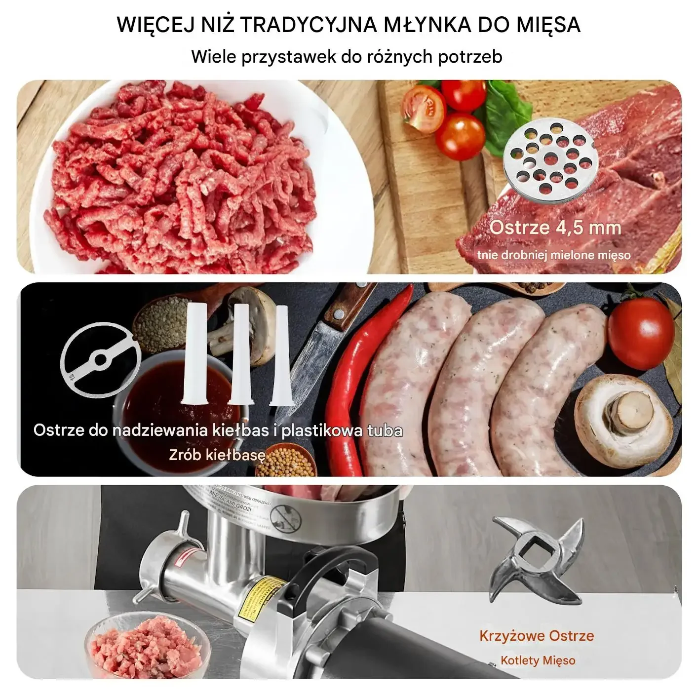 Maszynka do mięsa elektryczna 4kg/min stal nierdzewna kiełbasy - obrazek 4