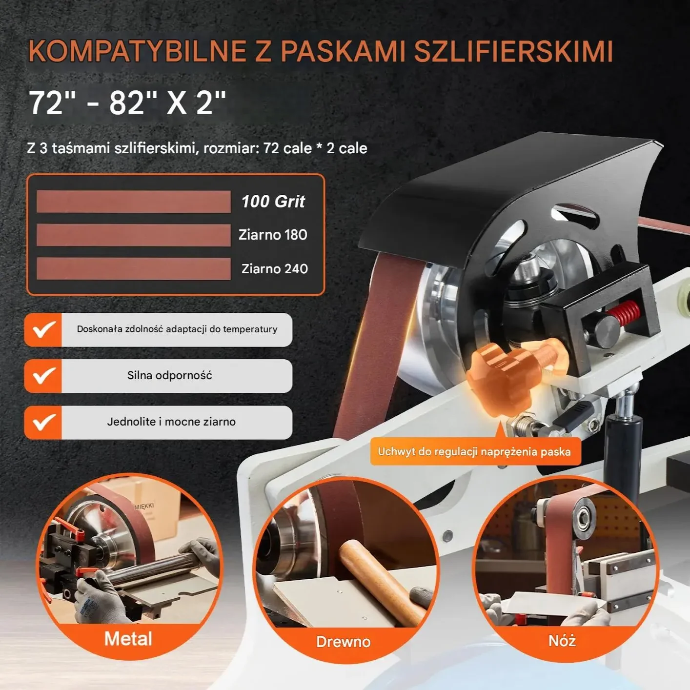 Szlifierka taśmowa 182x5 cm z falownikiem 3 formy do szlifowania metalu - obrazek 3