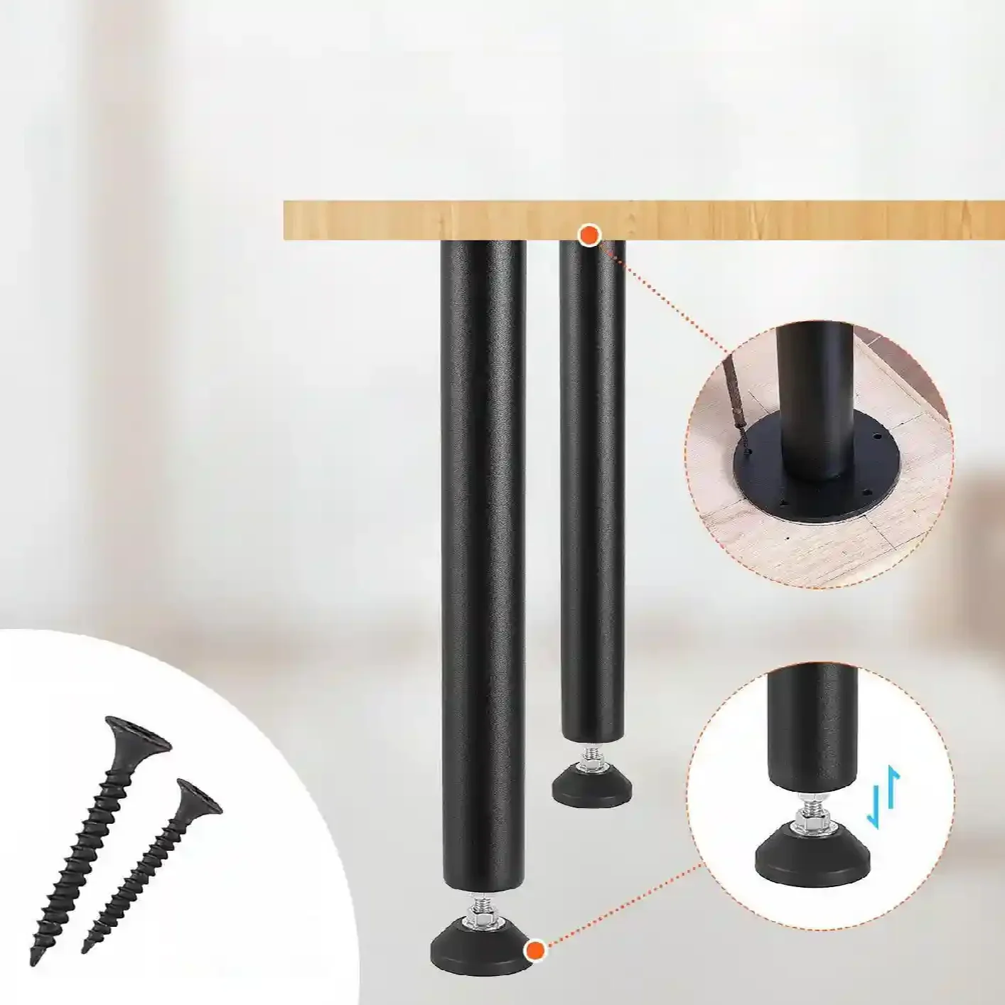 Nogi stołowe regulowane 41 cm, 4 szt., 544 kg, czarne mat, stal, DIY - obrazek 2