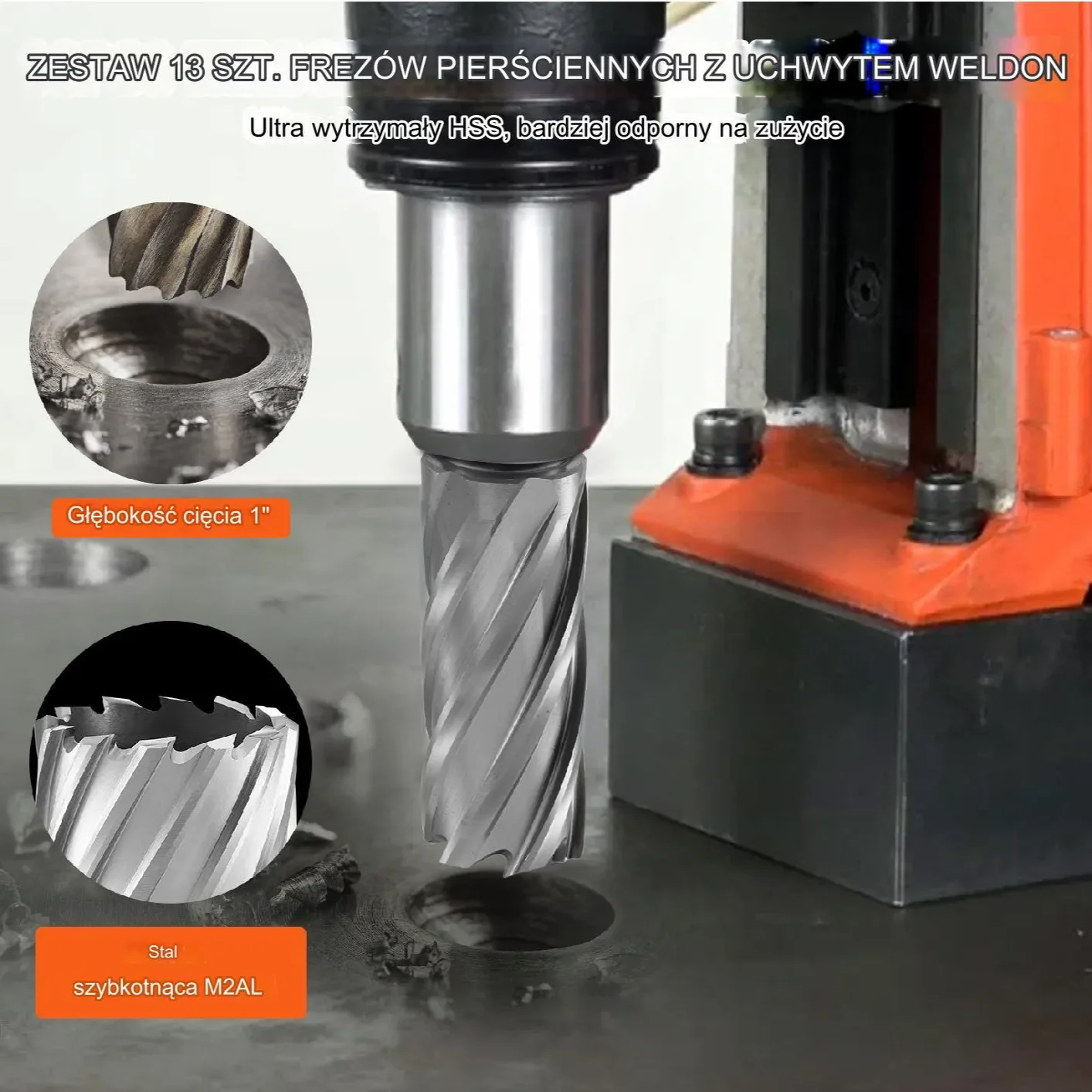 Zestaw frezów pierścieniowych 13szt 19-27mm HSS do wiertarki magnetycznej - obrazek 4