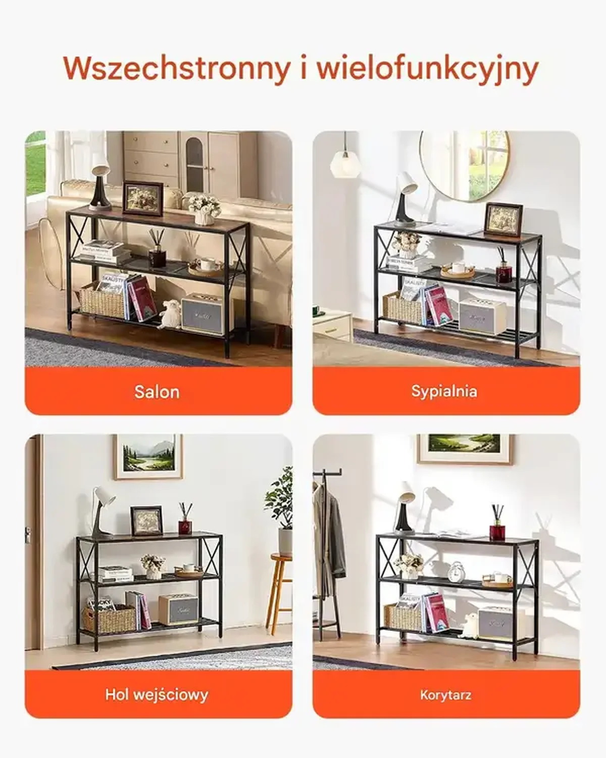 Konsola wąska 3-poziomowy 106 cm metalowa półka do salonu i przedpokoju - obrazek 6