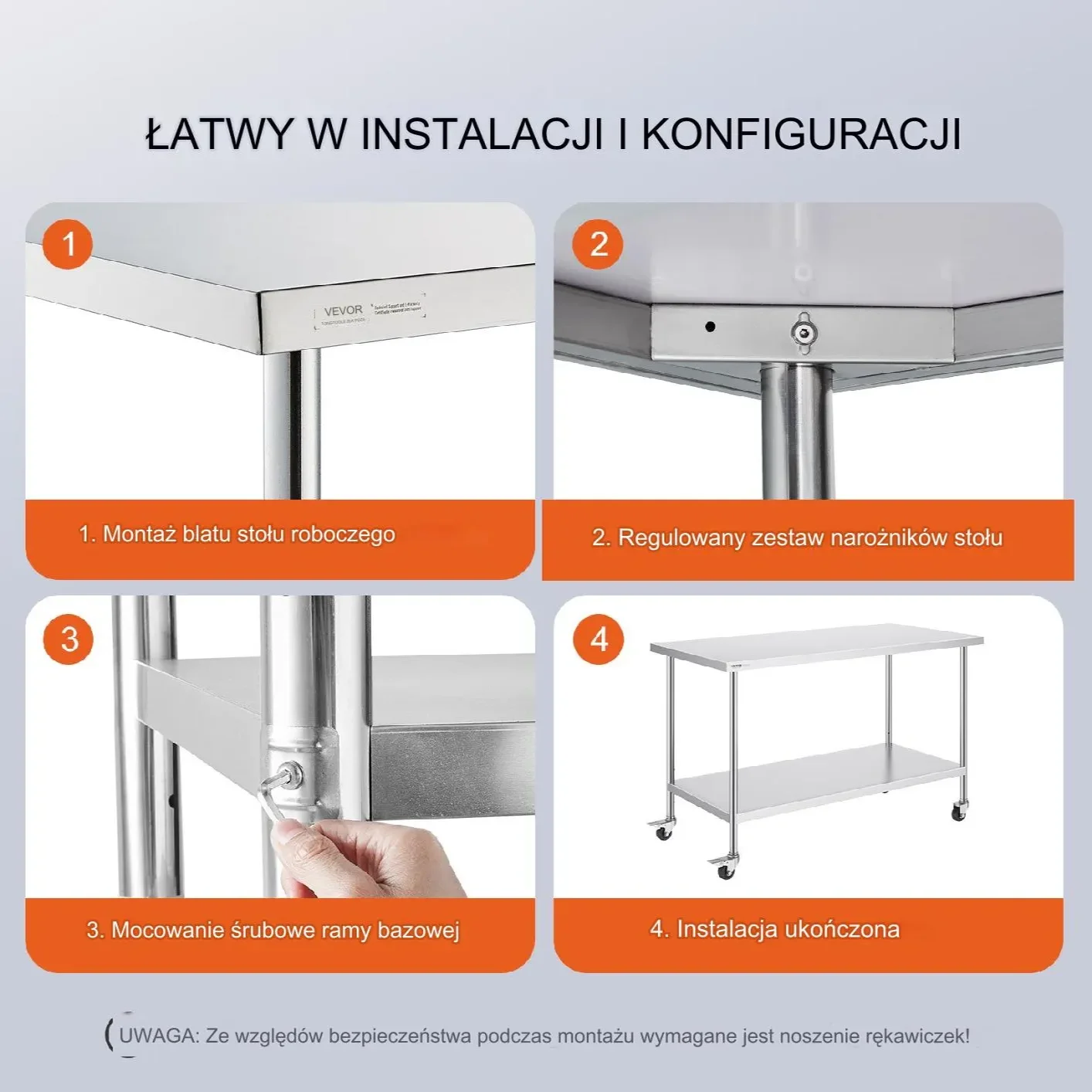 Stół roboczy blat gastronomiczny nierdzewny – 76,2 x 152.4 cm z 4 kołami - obrazek 4