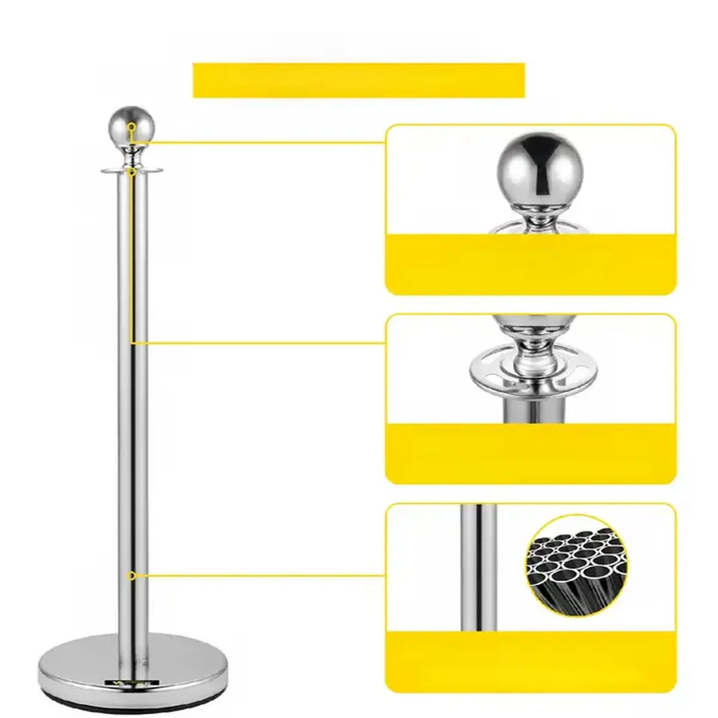Słupki odgradzające 8 sztuk + liny 1,5m barierka kolejkowa hotelowa srebrne - obrazek 3