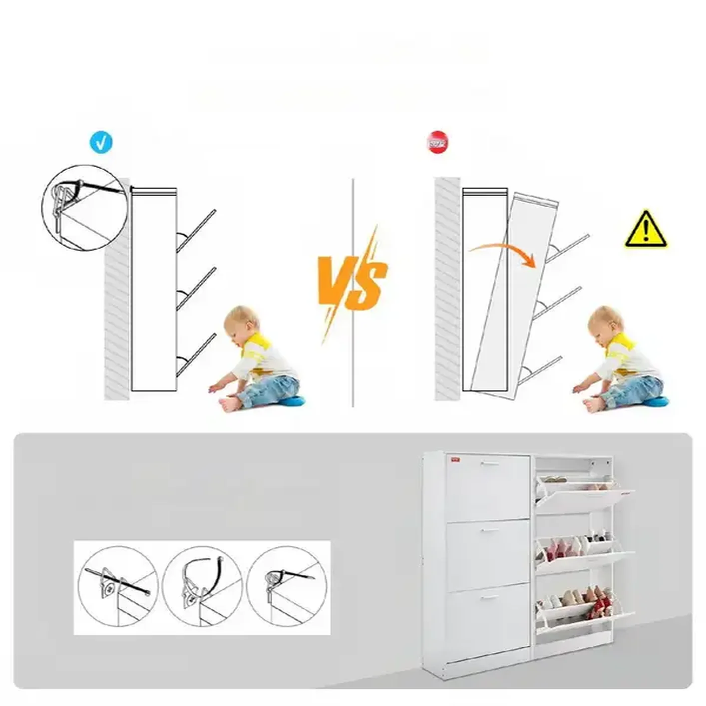 Szafka na buty otwierana uchylna komoda biała pojemna 60 cm - obrazek 5