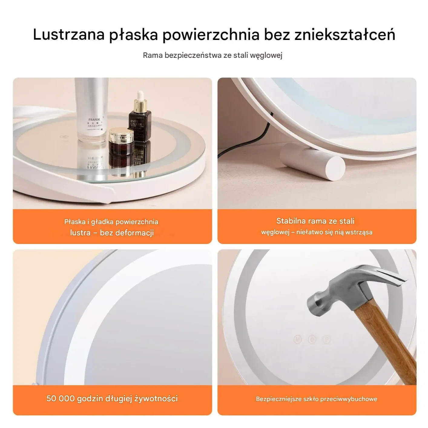 Okrągłe Lustro do Makijażu z Podświetleniem LED i Sterowaniem Dotykowym - obrazek 5