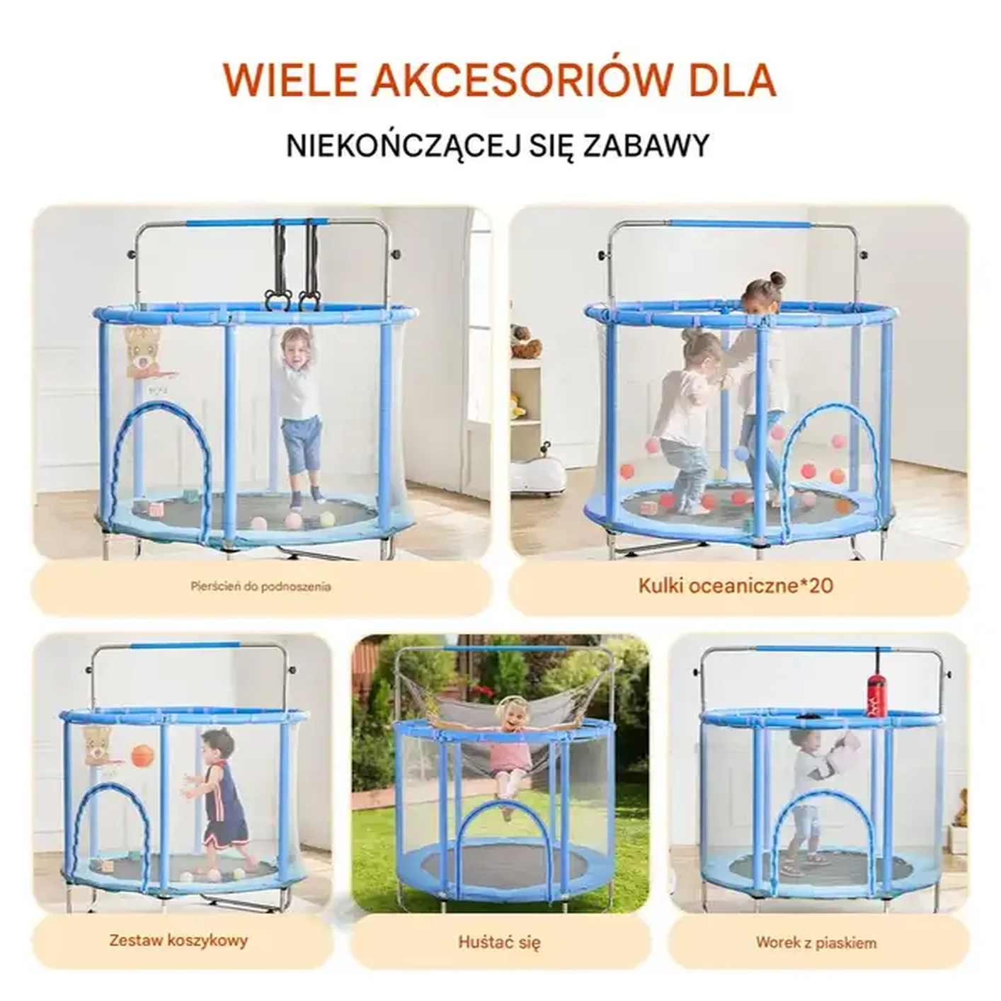 Trampolina mała domowa dla dzieci do domu i ogrodu z siatką 147 cm - obrazek 3