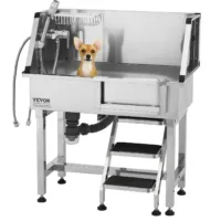 Wanna groomerska dla psa 86 cm stal nierdzewna ze schodkami i prysznicem