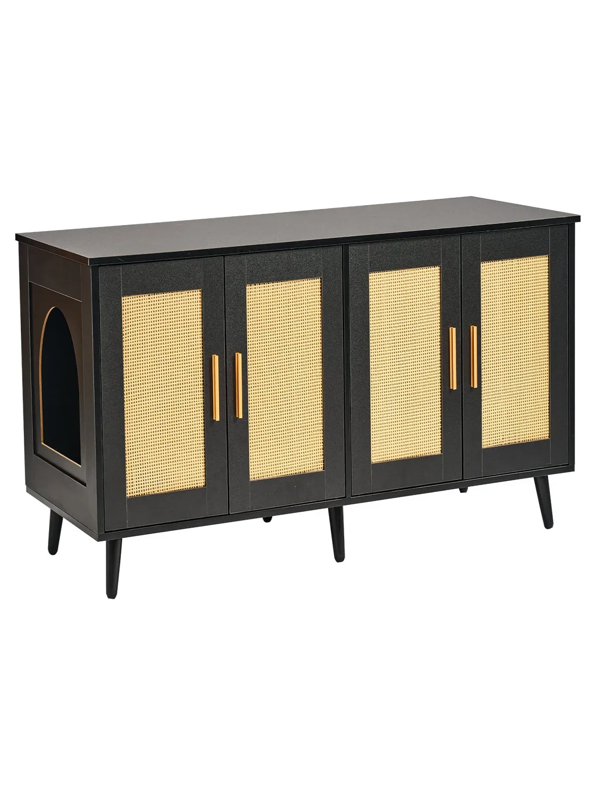 Szafka na kuwetę 2 komory – mebel maskujący czarny do domu dla kota - obrazek 7