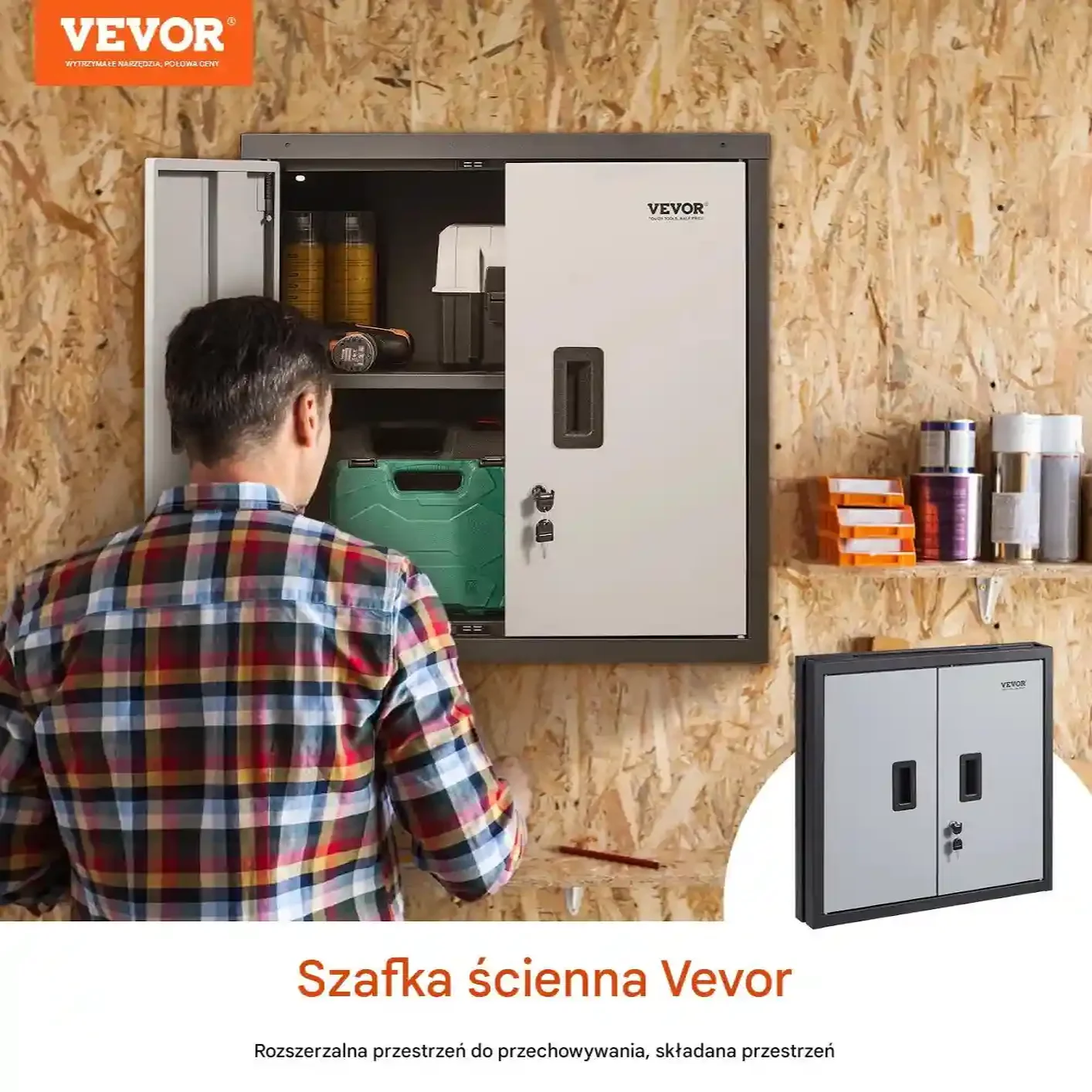 Szafka ścienna metalowa składana garaż biuro narzędzia czarna zamykana - obrazek 3