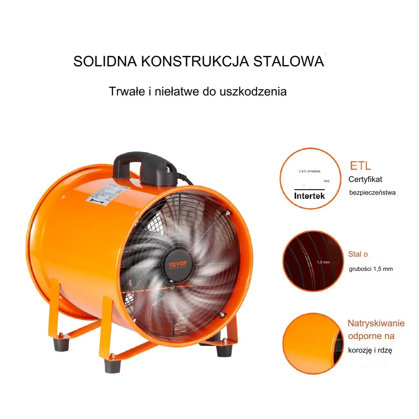 Wentylator przemysłowy 406mm 900W 5175CFM z wężem 10m usuwanie dymu - obrazek 4