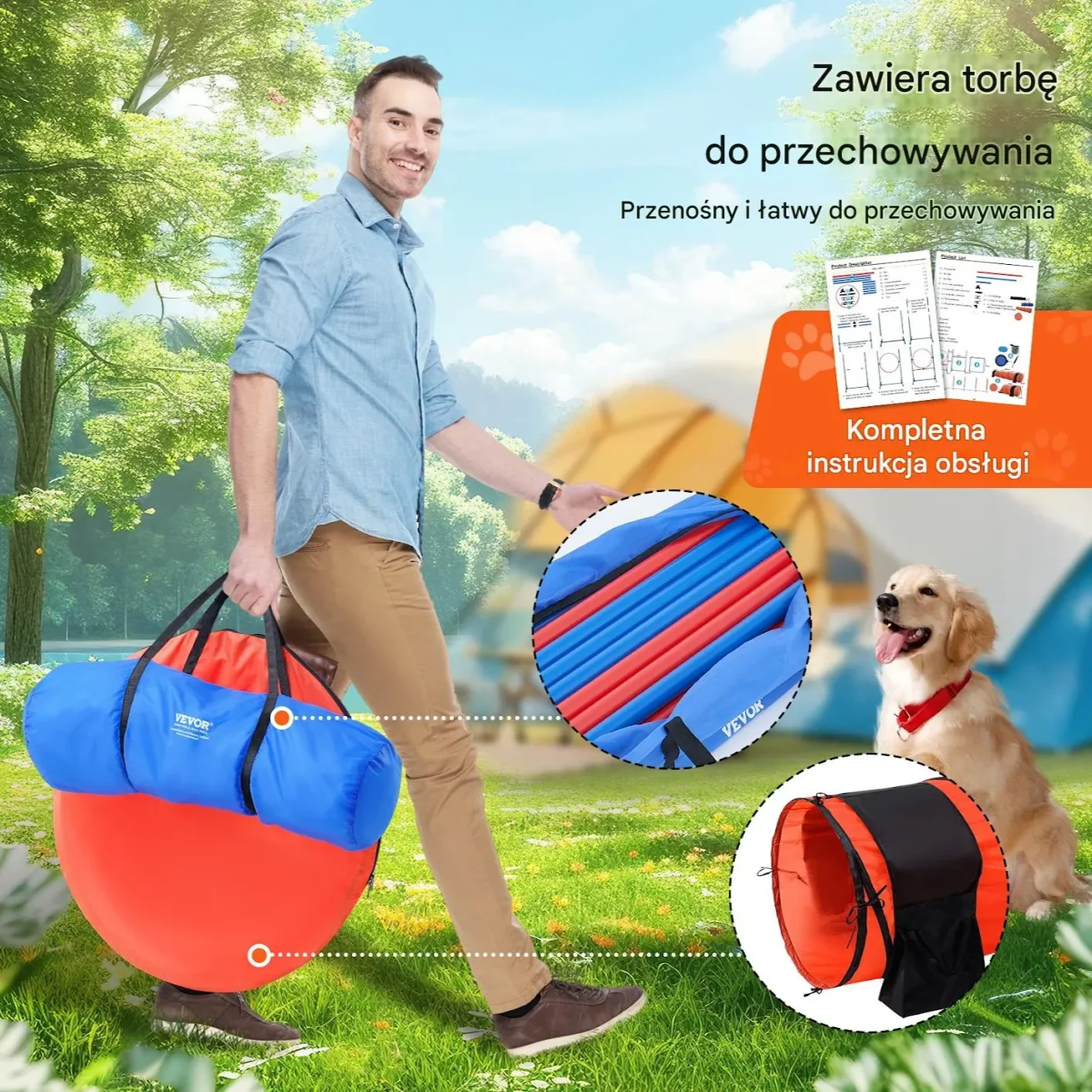 Sprzęt do treningu zwinności dla psa 7 elementów czerwony - płotki tunele - obrazek 4