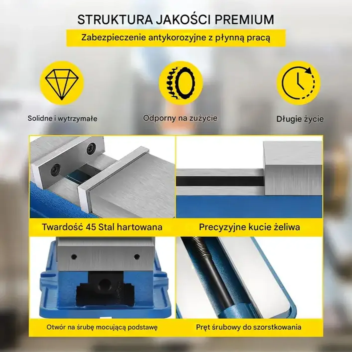 Imadło precyzyjne 152 mm, mocne stalowe, szczęki 44 mm, do frezarki CNC - obrazek 2
