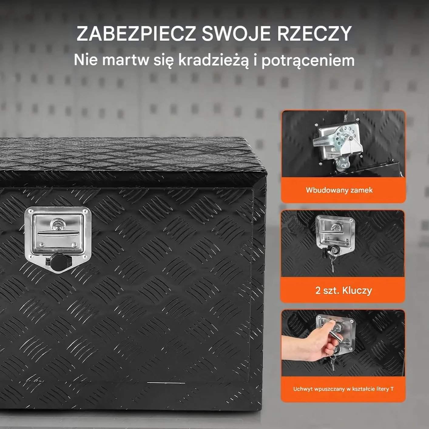 Skrzynia narzędziowa podwoziowa aluminiowa 45×121×43cm wodoodporna zamek - obrazek 6