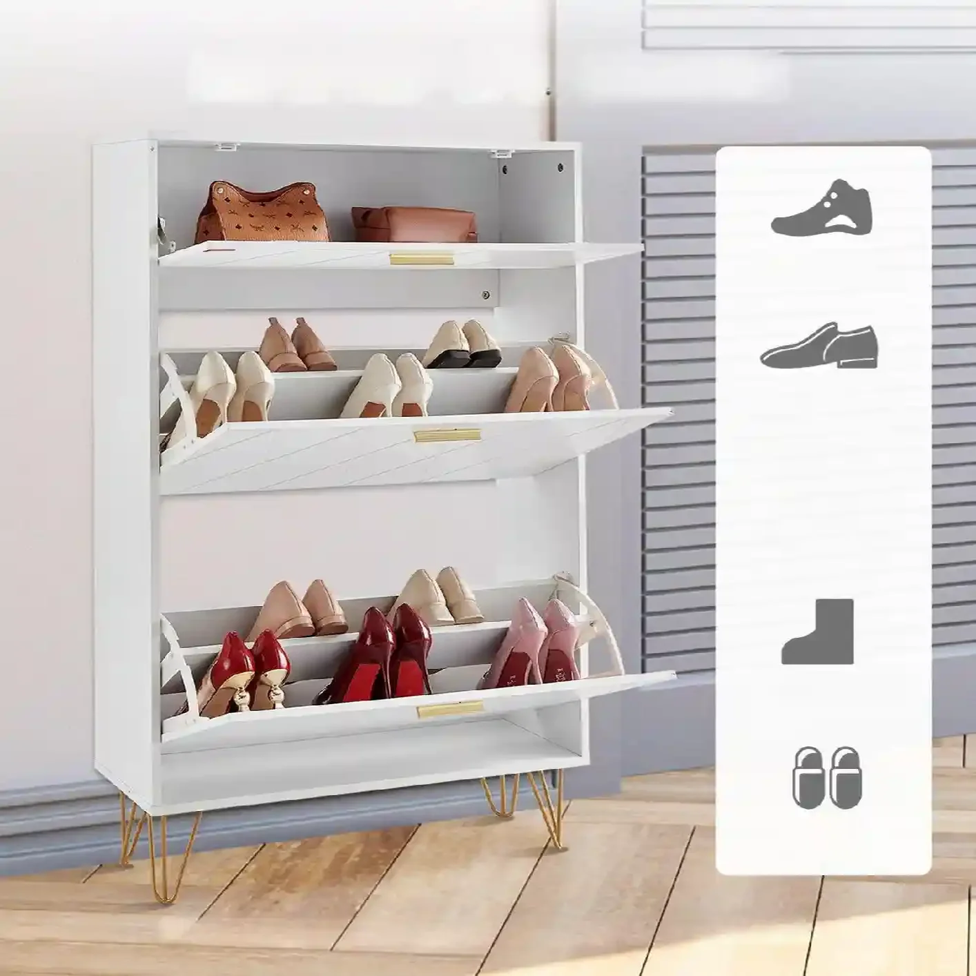 Szafka na buty otwierana uchylna komoda biała pojemna 80 cm - obrazek 2