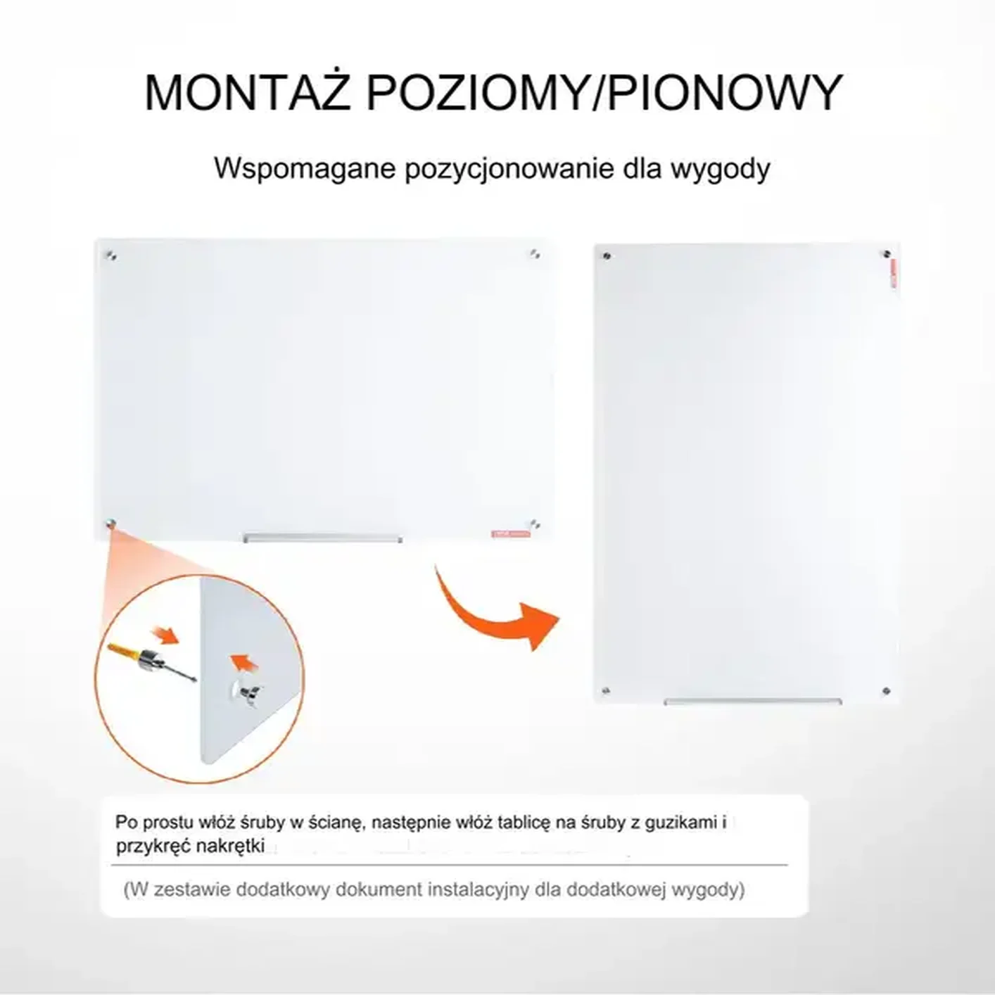 Szklana tablica magnetyczna biała ścienna 90 x 60 cm do biura i domu - obrazek 3