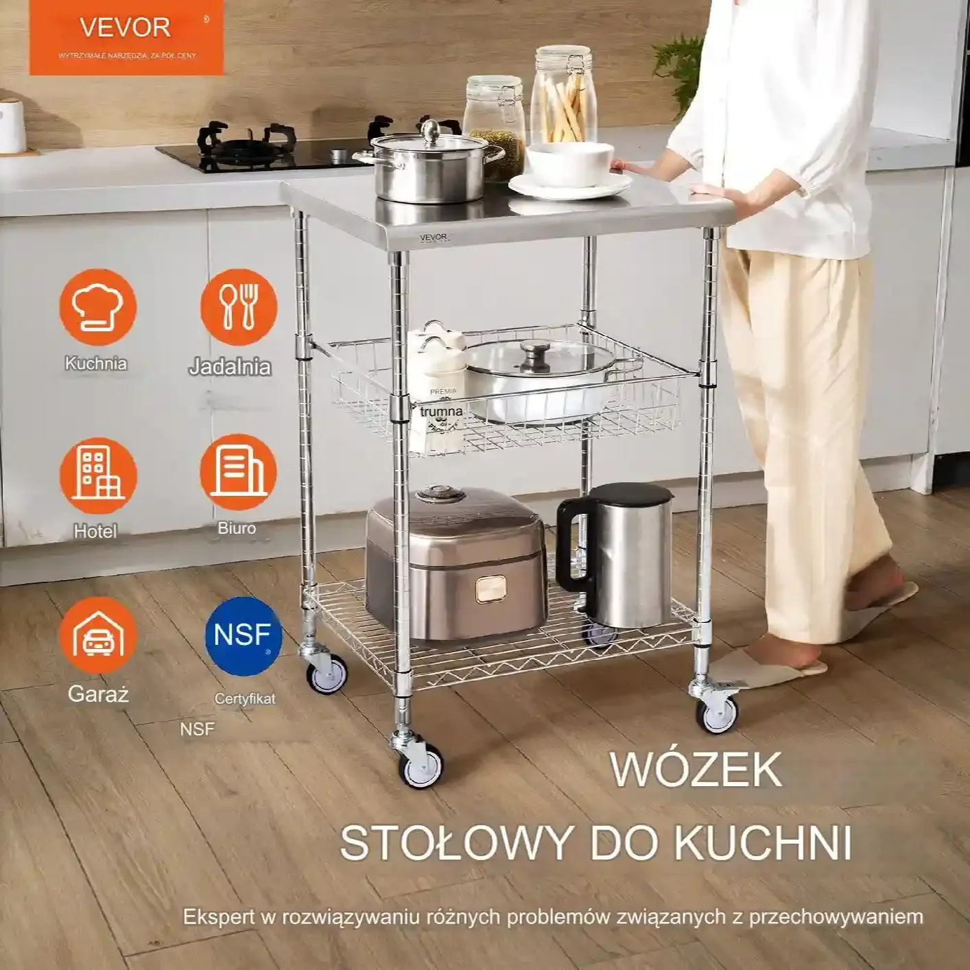 Regał wózek mobilny kuchenny stolik na kółkach blokada kółek 51x61x93 cm - obrazek 6