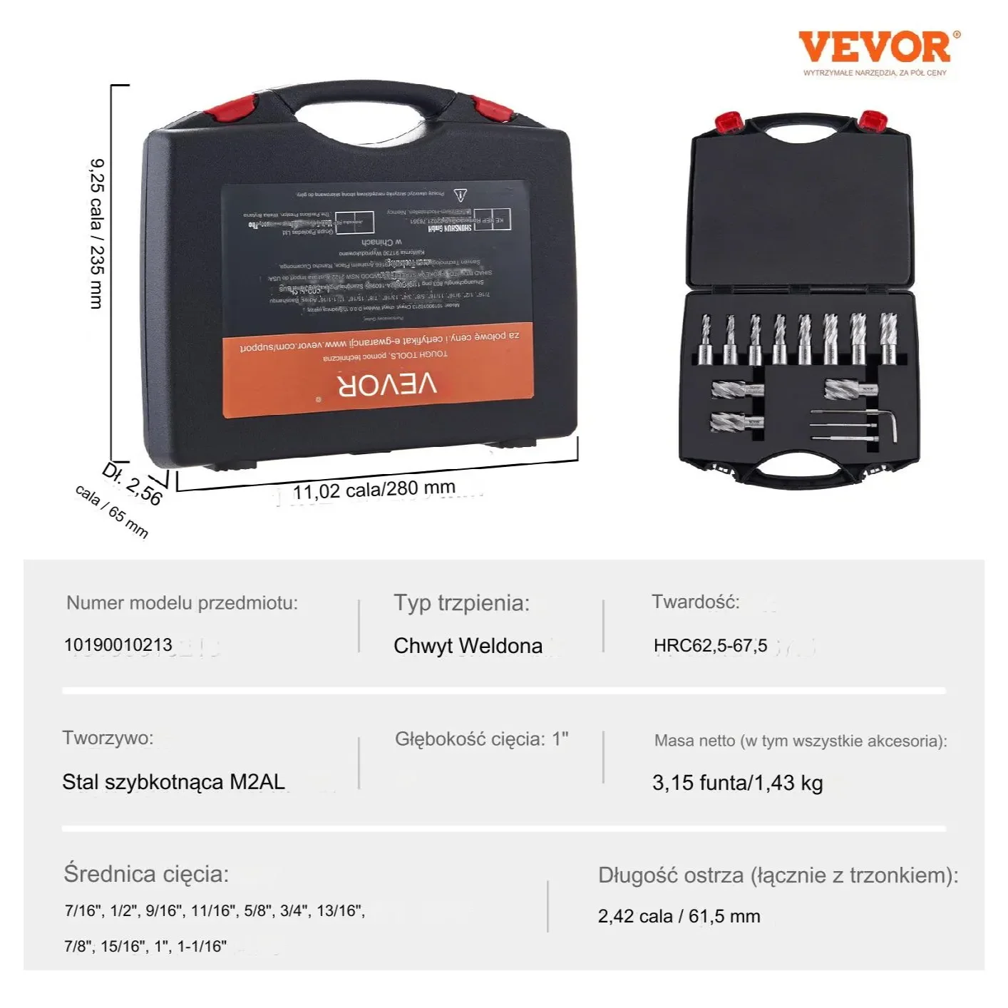 Zestaw frezów pierścieniowych 13szt 19-27mm HSS do wiertarki magnetycznej - obrazek 2