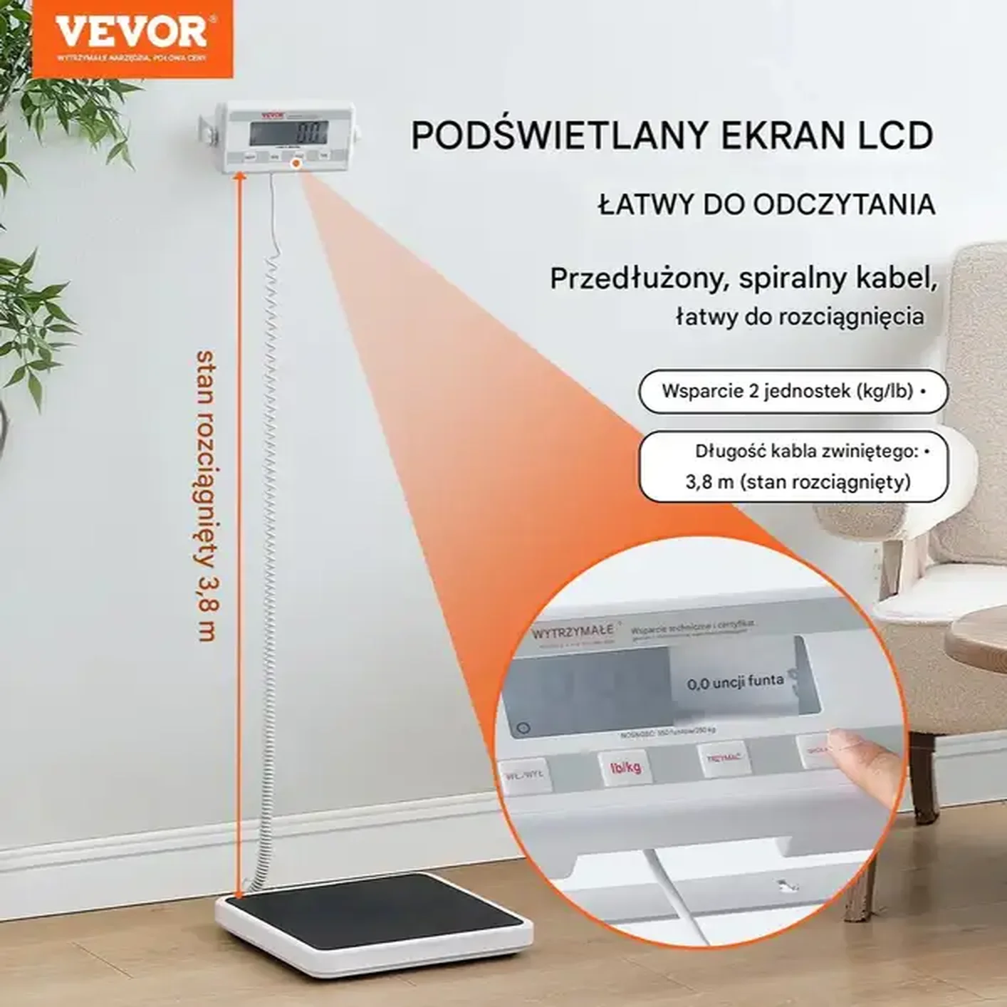 Waga medyczna cyfrowa 250kg antypoślizgowa hold/tare do domu i gabinetu - obrazek 4