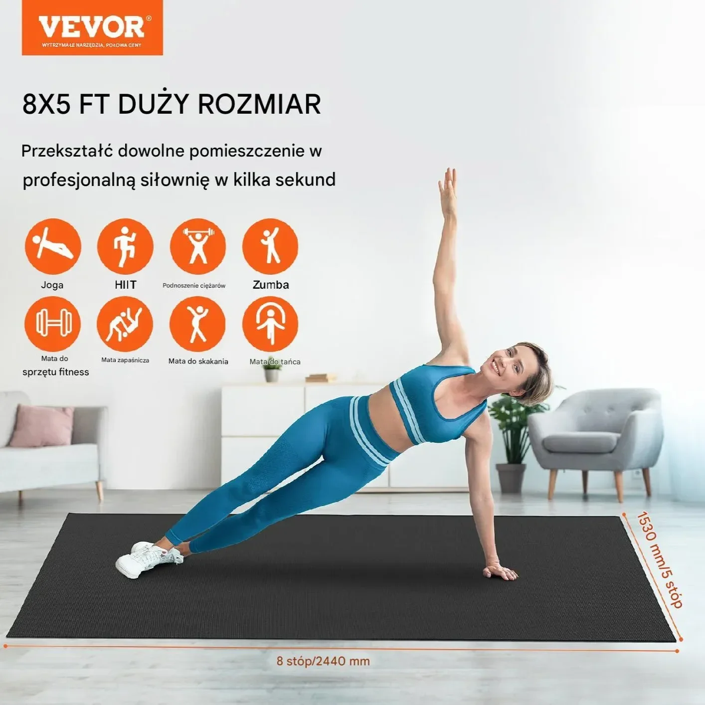 Mata do ćwiczeń 240x150 cm antypoślizgowa fitness yoga pilates - obrazek 6
