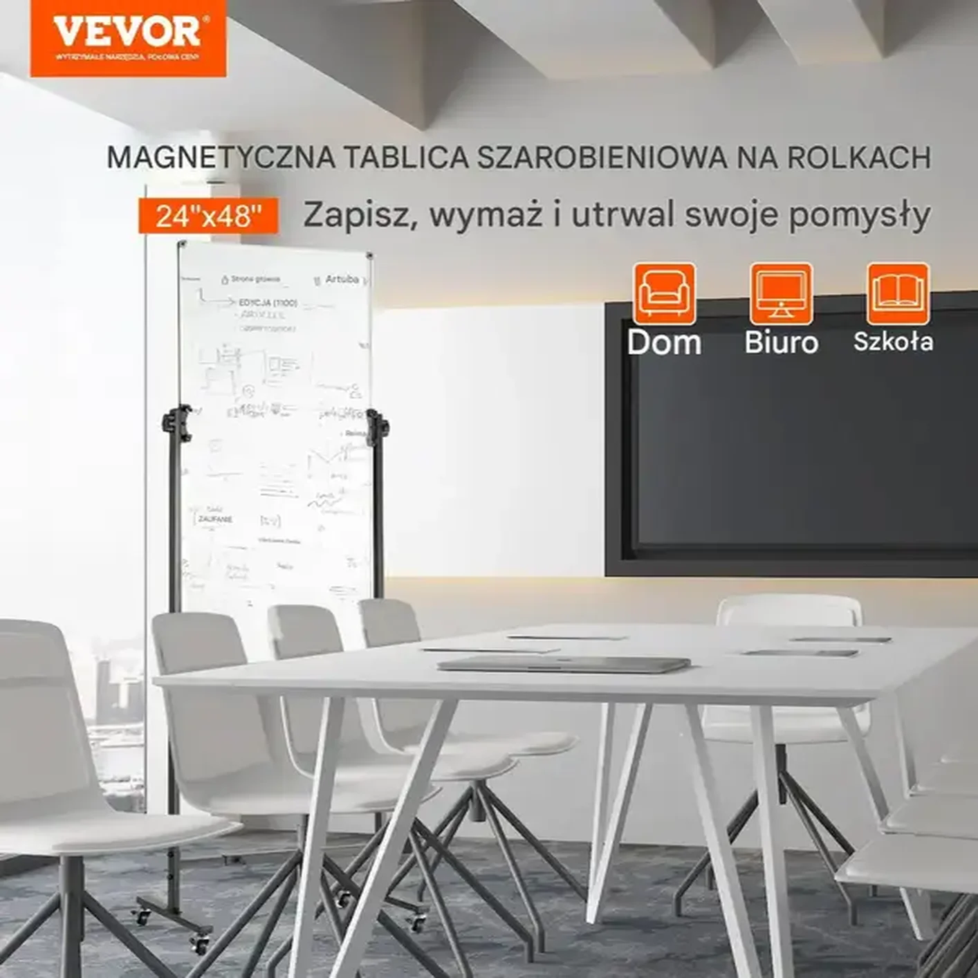 Tablica magnetyczna suchościeralna 60x120 dwustronna mobilna na kółkach - obrazek 6