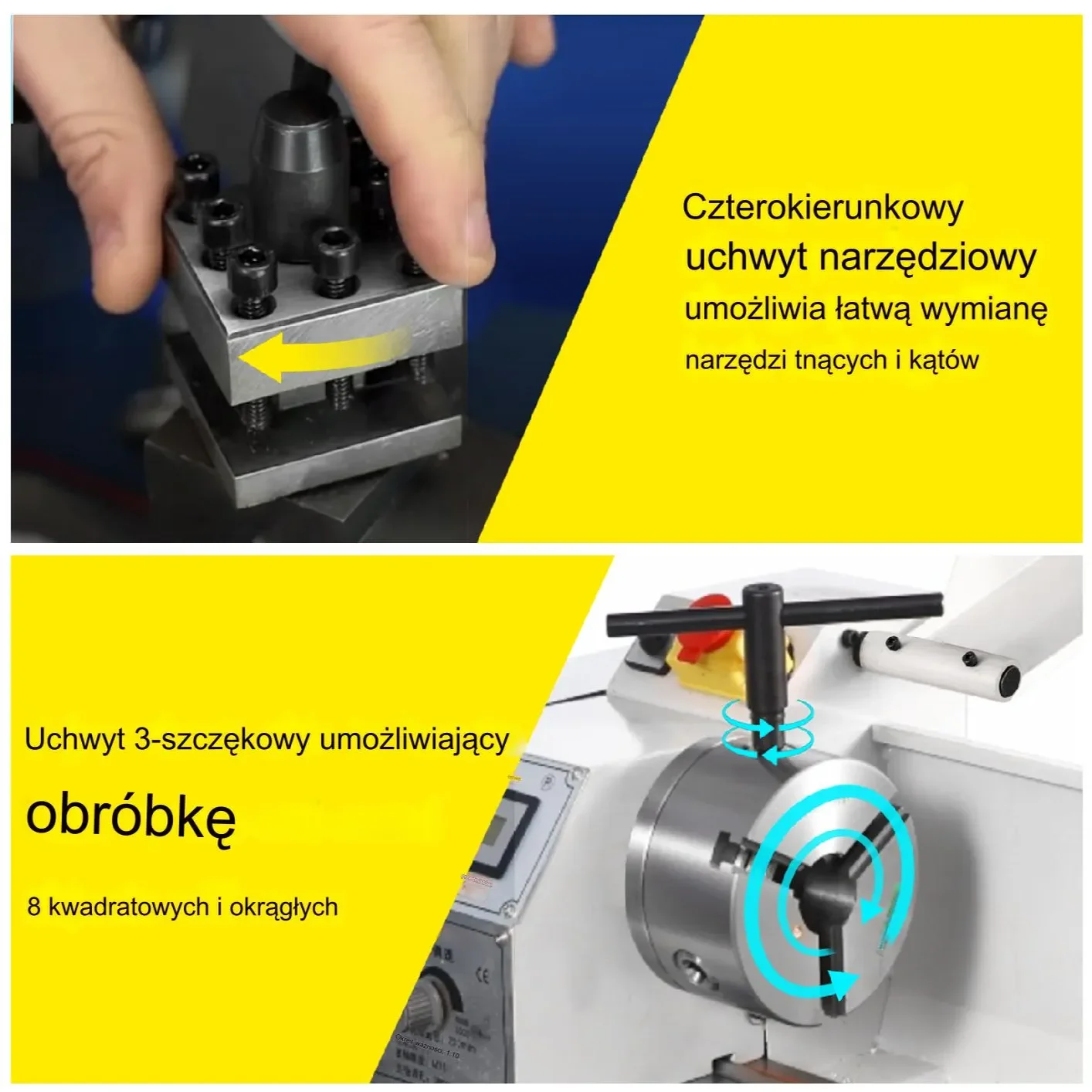 Tokarka do metalu 220x750 mm, 1100W, regulacja 50-2250 RPM 3-szczękowa - obrazek 5