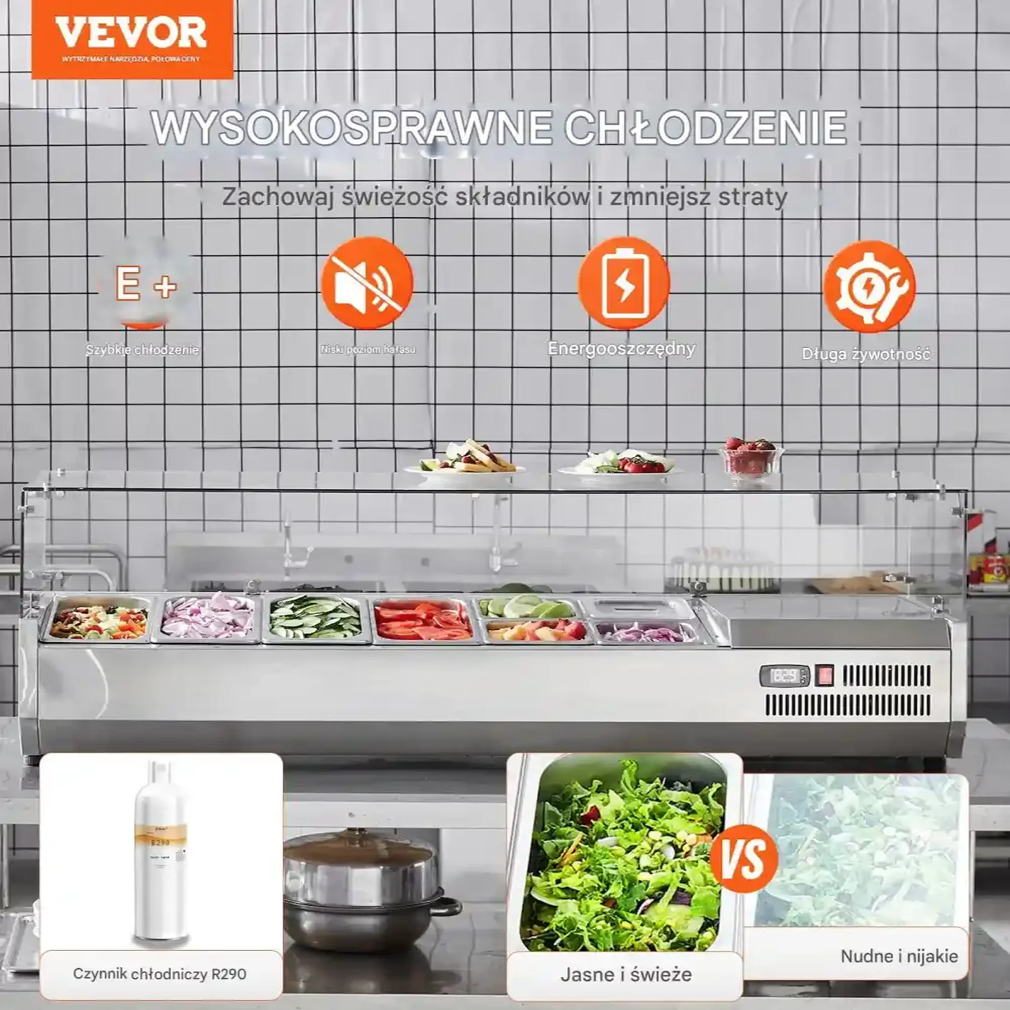 Gablota chłodnicza witryna 155W blatowa stalowa z pojemnikami bufet bar - obrazek 2