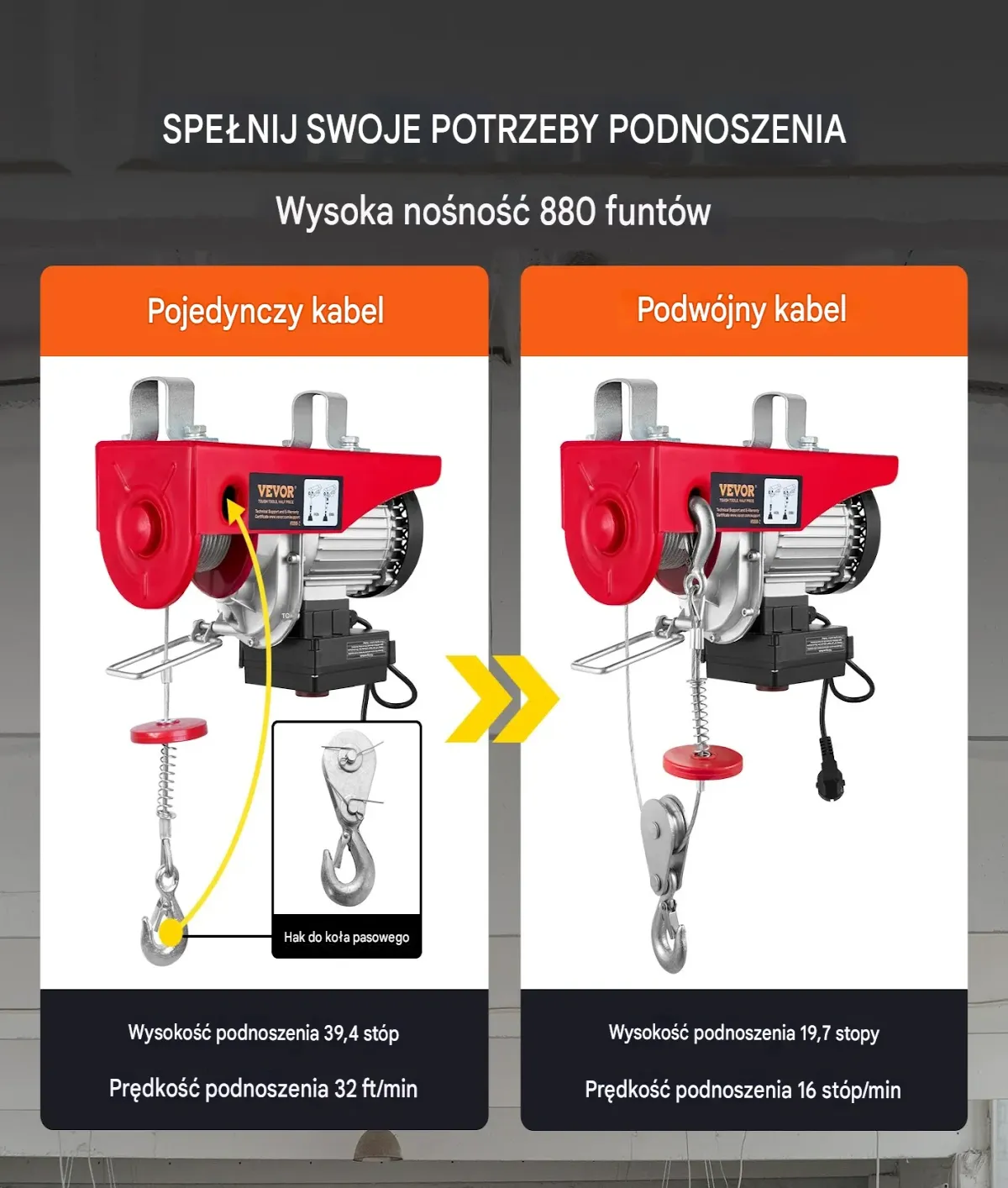 Wciągarka elektryczna 400 kg 850W 12m pilot bezprzewodowy do warsztatu - obrazek 6