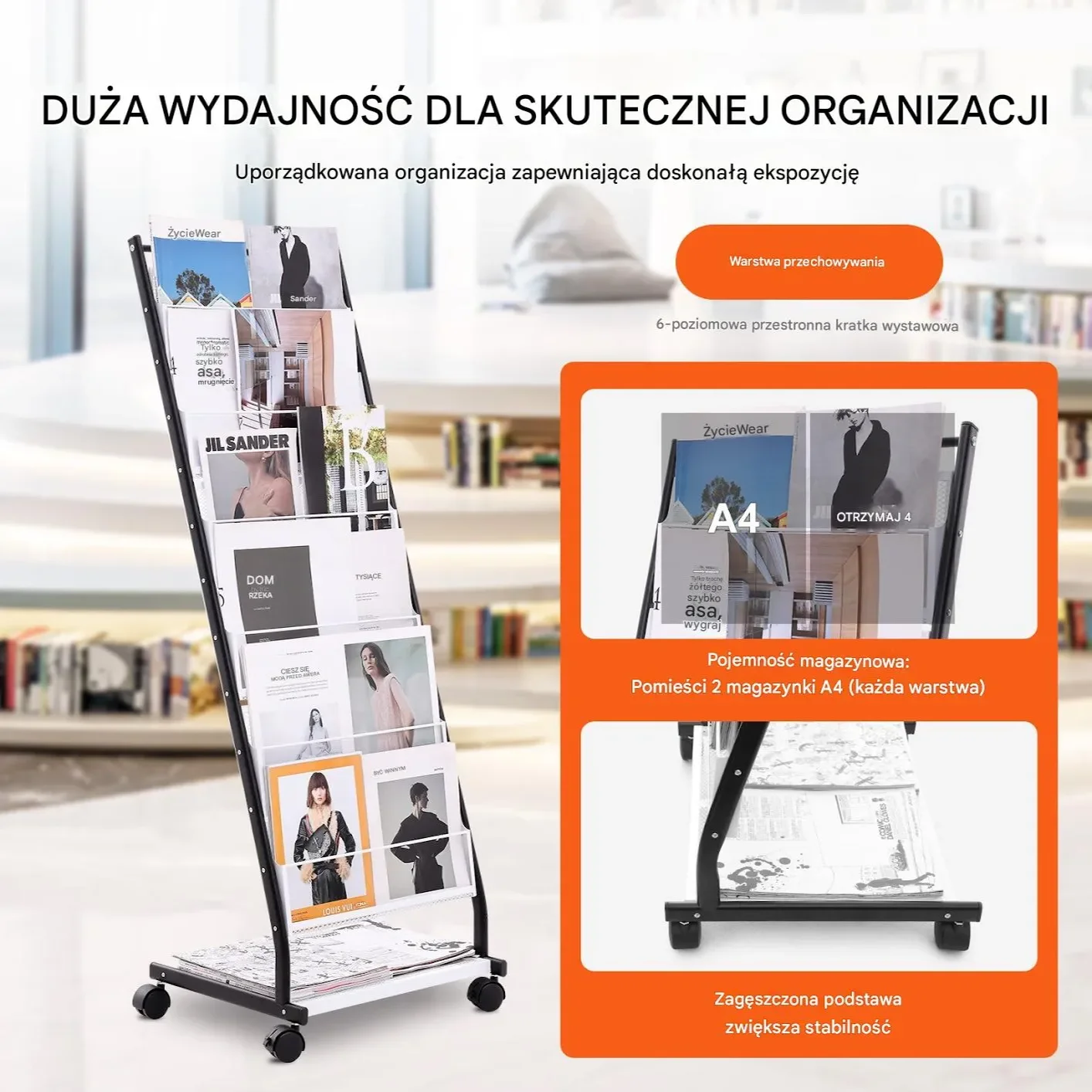 Stojak na broszury 6 poziomów regał ekspozycyjny wys. 135 cm na gazety - obrazek 5