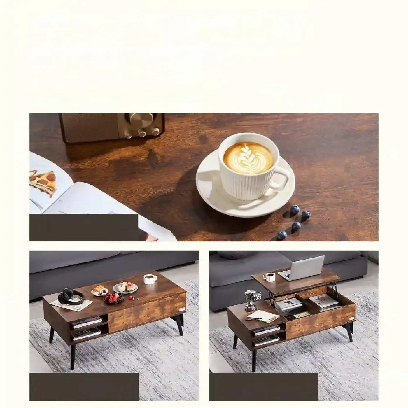 Rozkładana ława stolik kawowy z podnoszonym blatem schowkiem - obrazek 2