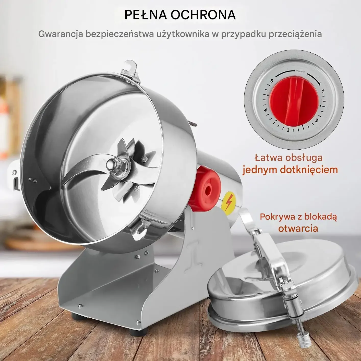 Młynek zbożowy elektryczny 3400W stal nierdzewna szybki pasza mąka stojący - obrazek 2