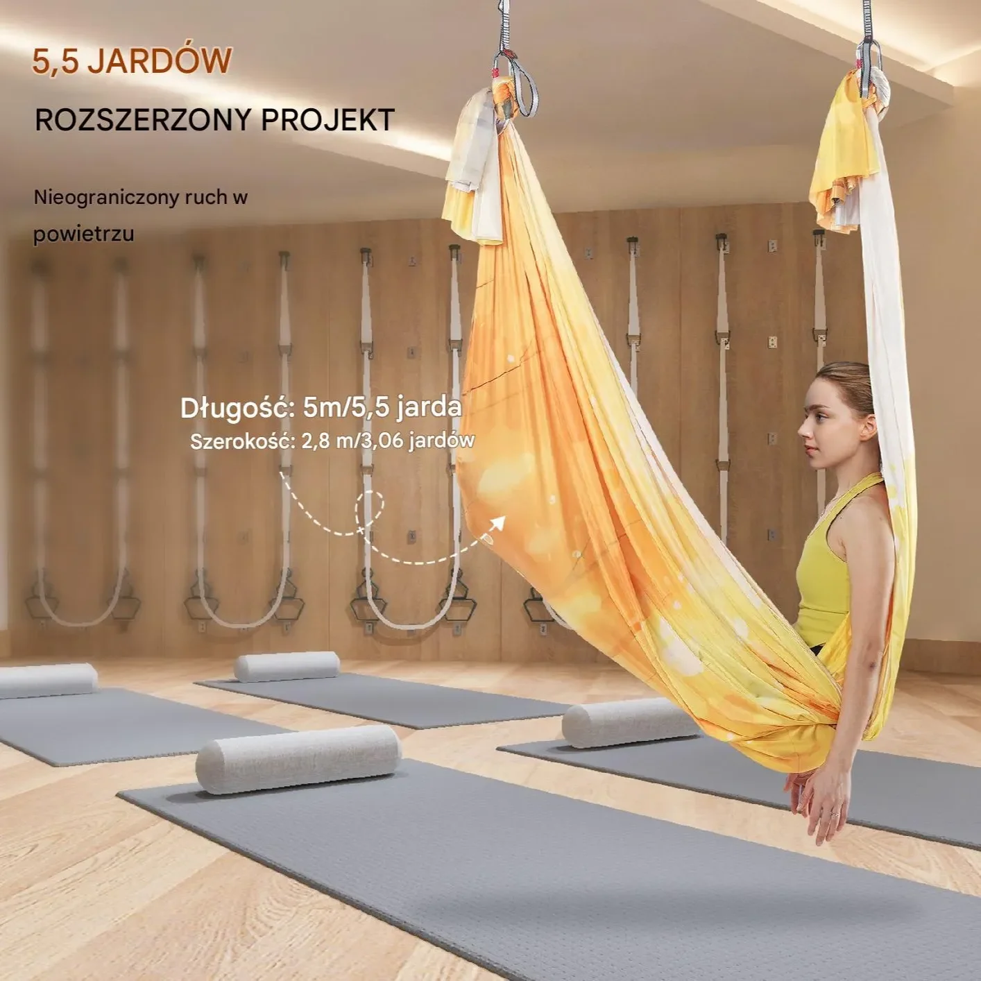 Zestaw Hamak do Aerial Yoga Złoty Gradient - obrazek 2