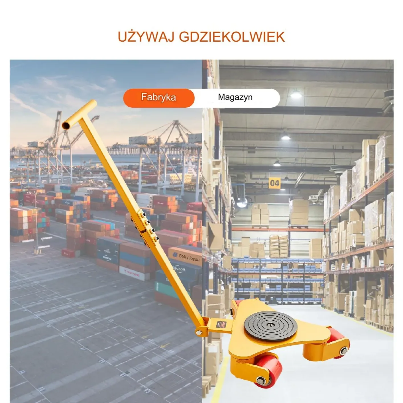 Wózek do maszyn rolka podnośnik 3T 360° – 3 koła PU do warsztatu - obrazek 4