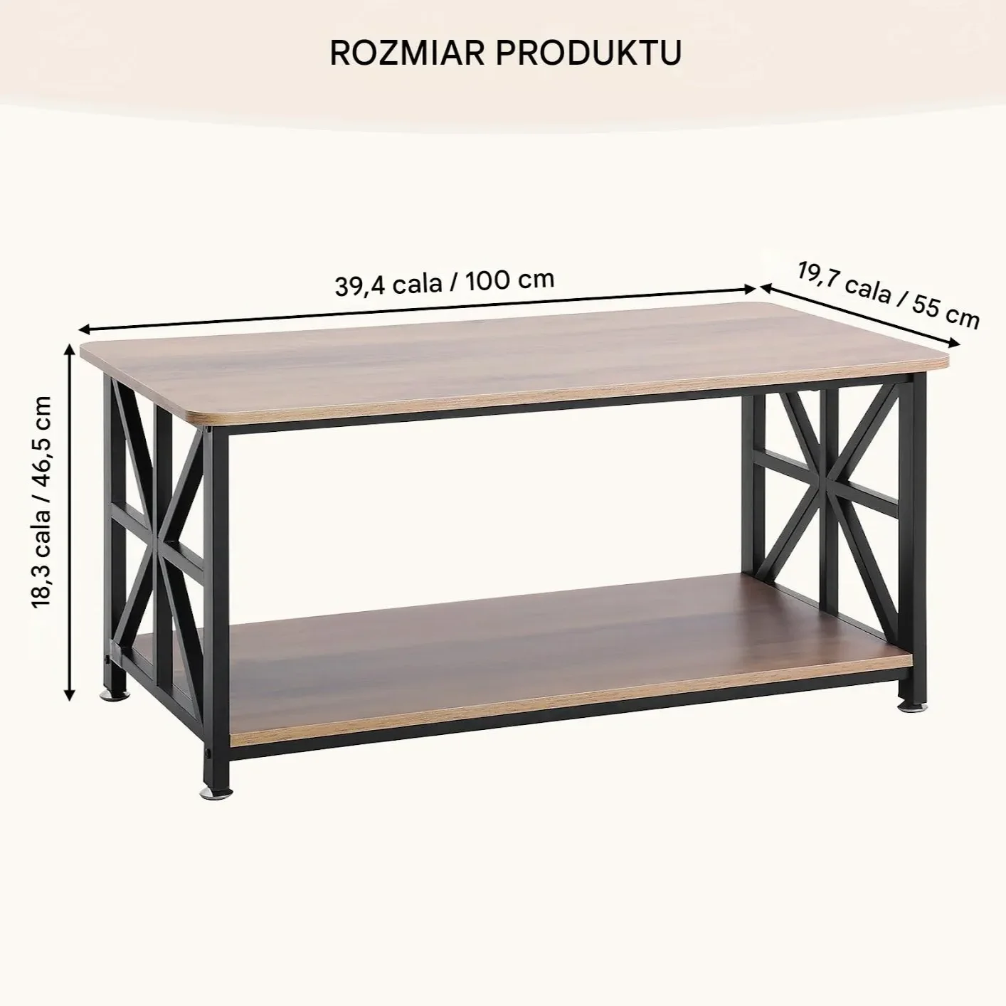 Stolik Kawowy Drewniany Nowoczesny Otwarta Półka 1000 x 500 x 465 mm - obrazek 4