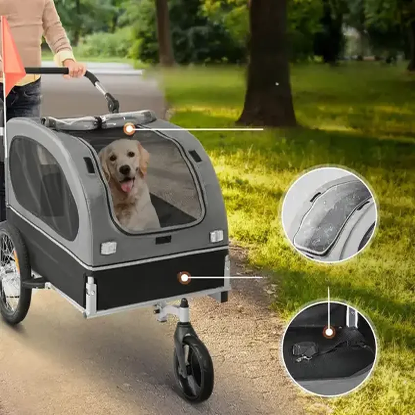 Przyczepka rowerowa dla psa do przewozu transporter do 40 kg szary - obrazek 4