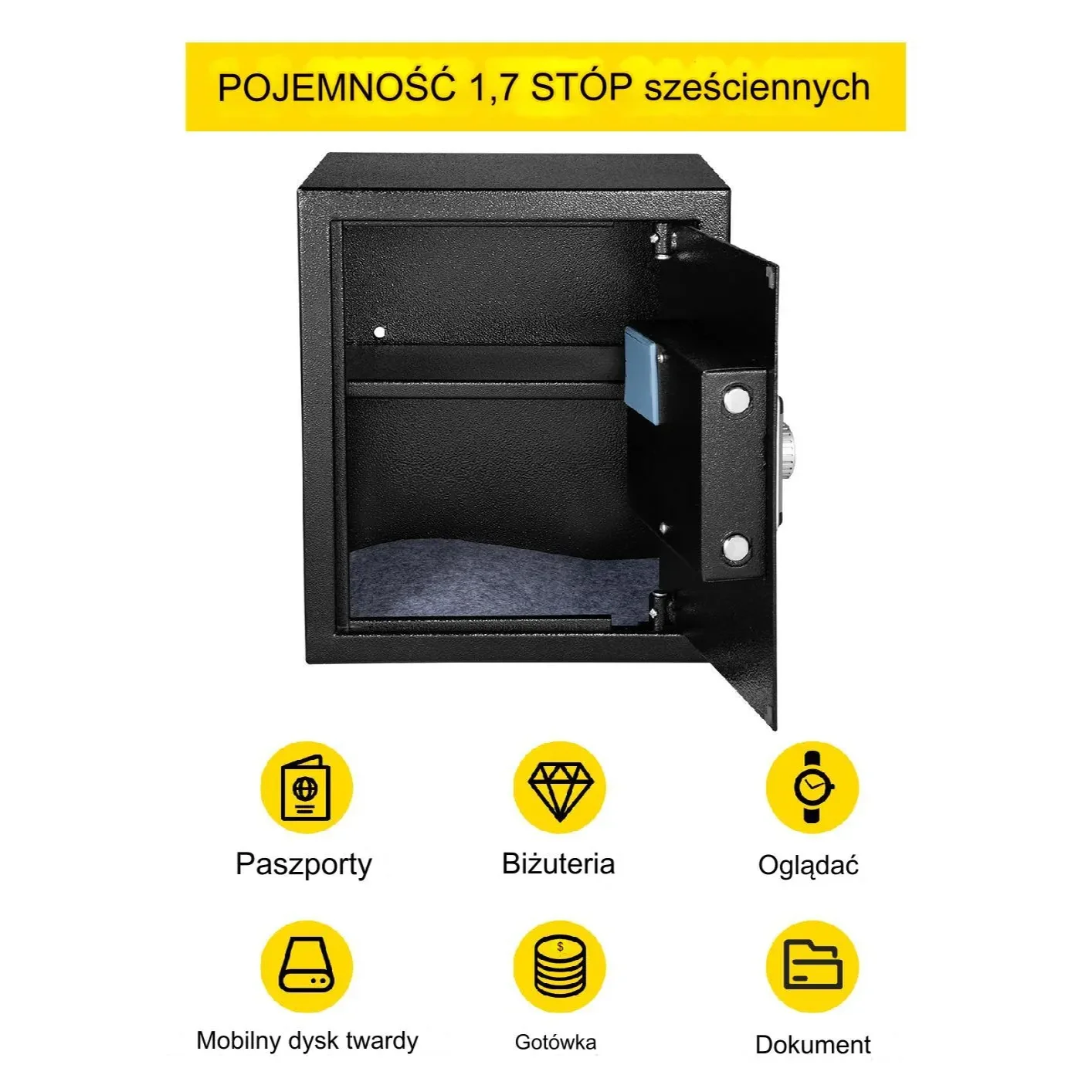 Sejf Domowy Skrytka Kasetka na Klucz Mocny Solidny 48 l - obrazek 4