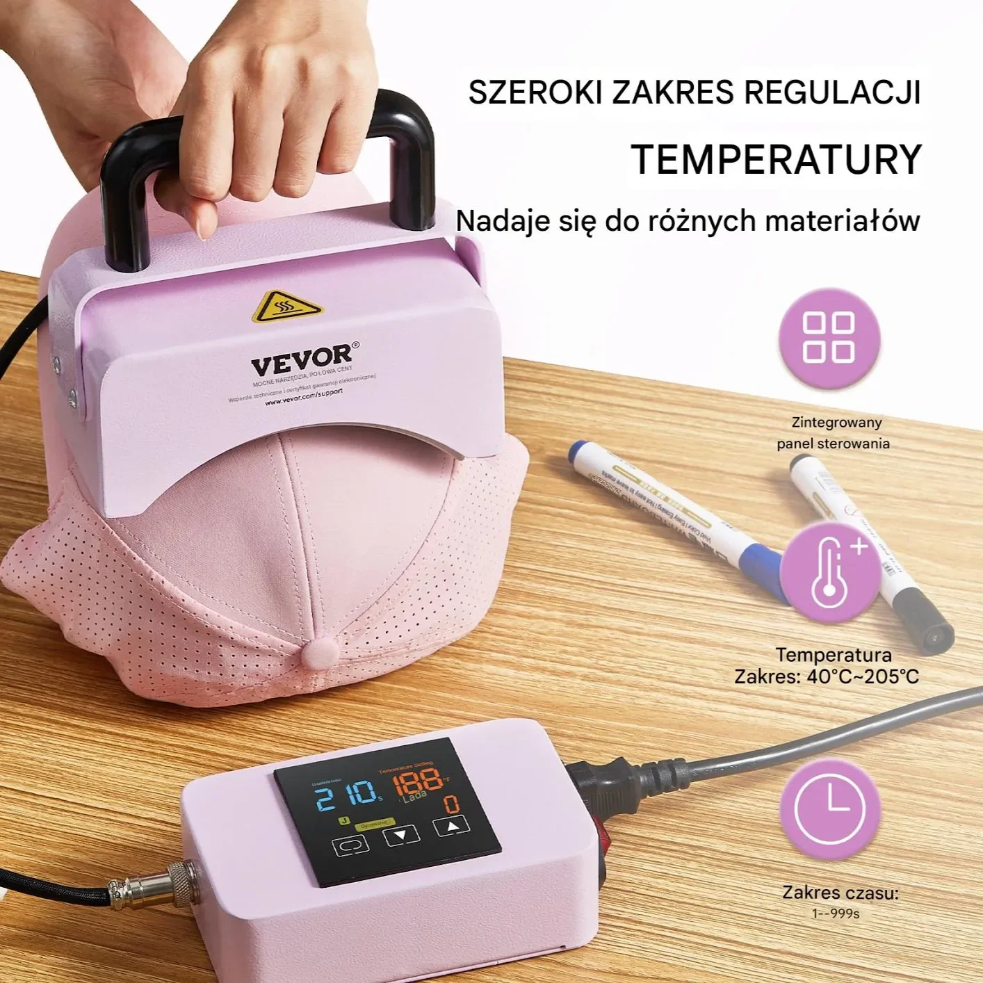 Prasa termiczna do czapek mini 15x8 cm 180°C przenośna fioletowa - obrazek 5