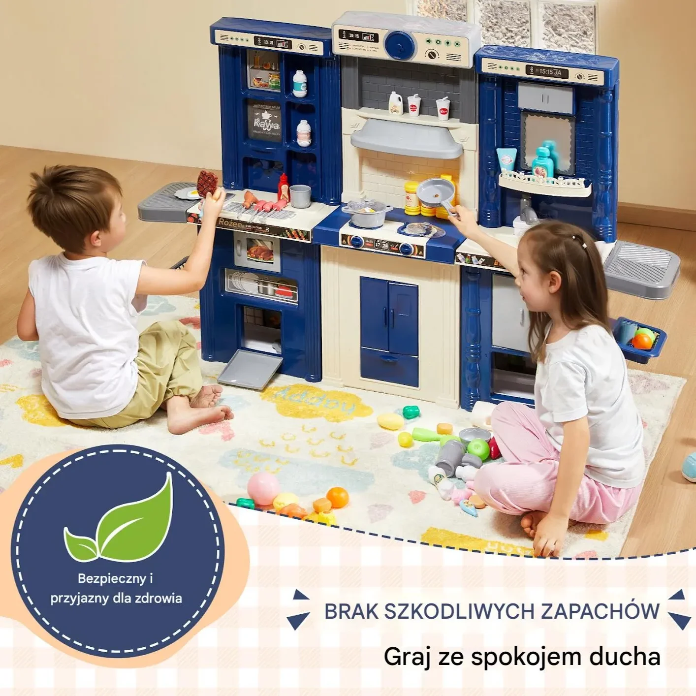 Zestaw kuchenny dla dzieci 3w1 niebieski z dźwiękiem światłem 74 akcesoria - obrazek 3