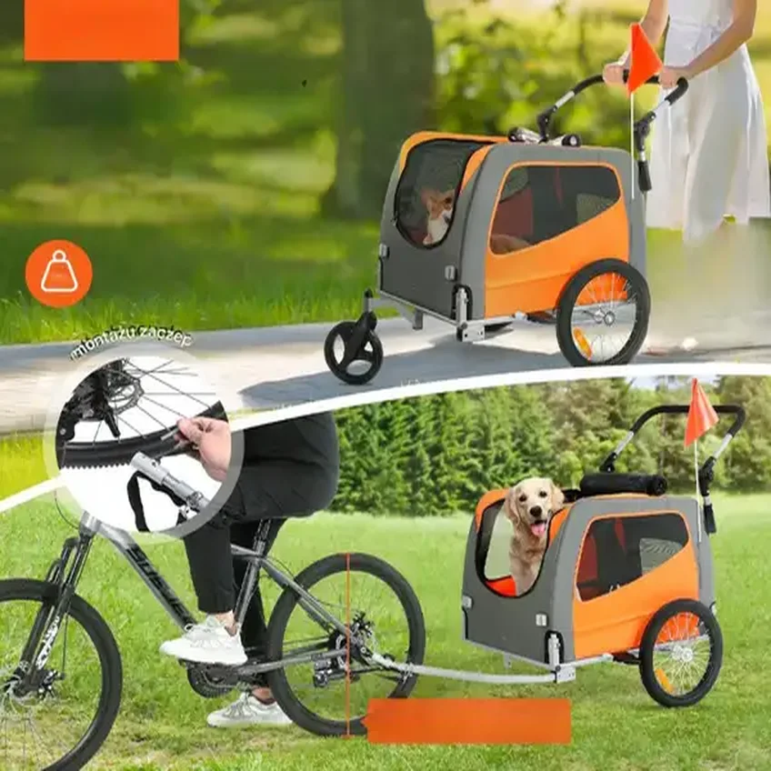 Przyczepka rowerowa dla psa do przewozu transporter do 30 kg pomarańczowy - obrazek 5