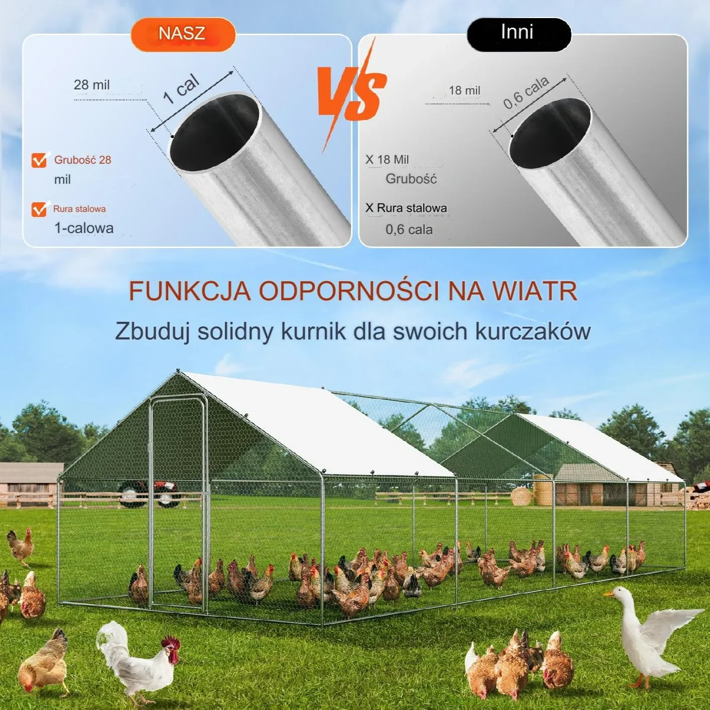 Duża Klatka Wybieg dla Kurczaków 8 x 3 x 2 m - obrazek 2