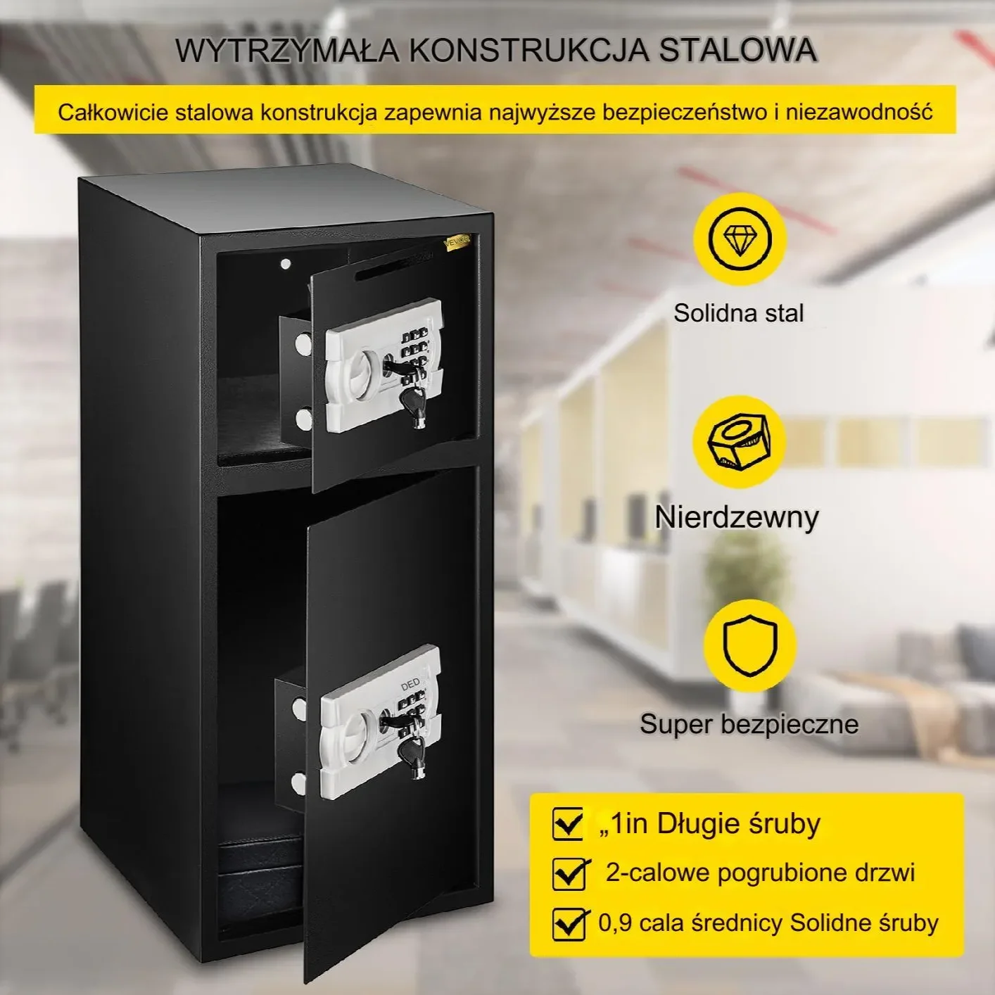 Sejf na szyfr elektroniczny kasetka kasa pancerna domowy +klucz 74 L - obrazek 5