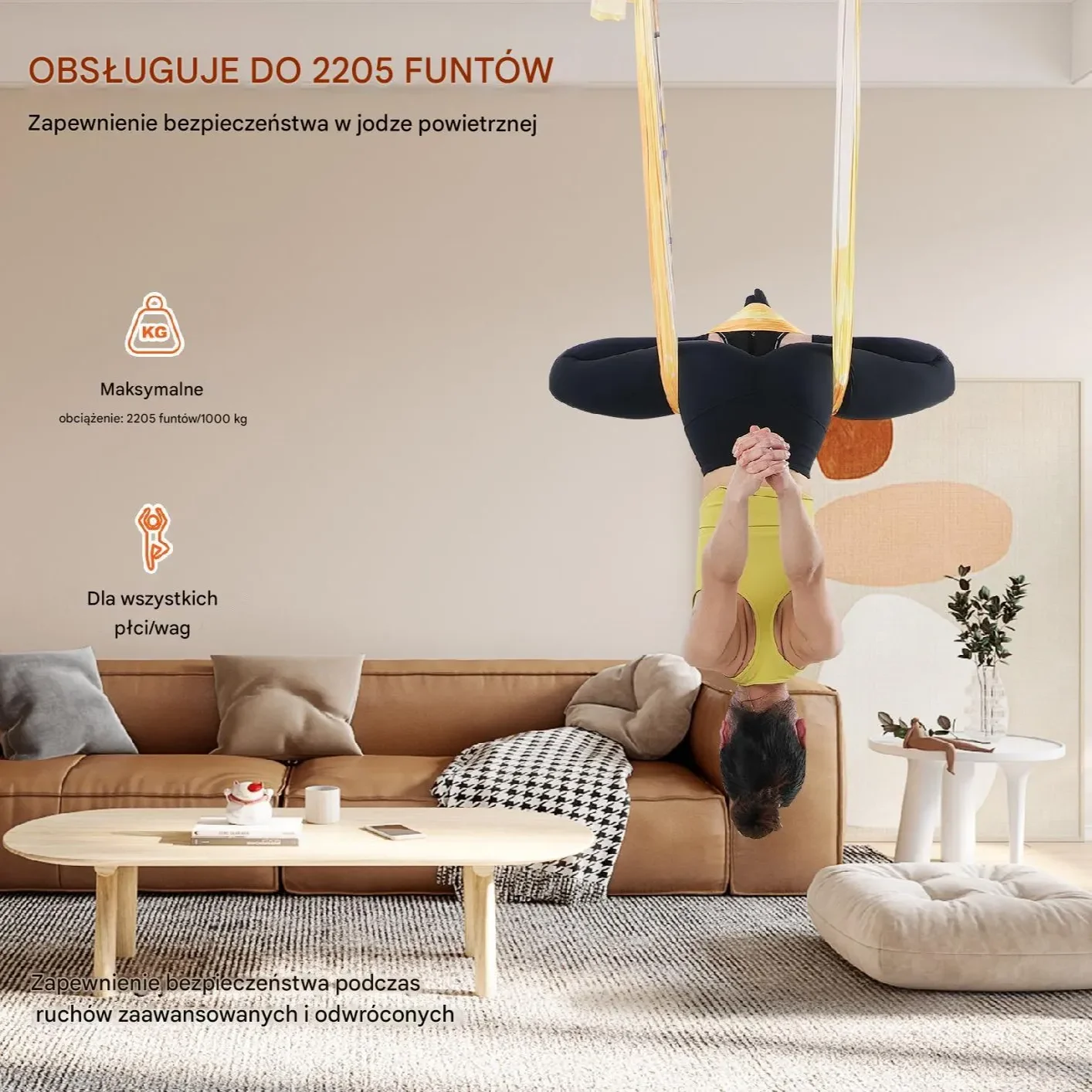Zestaw Hamak do Aerial Yoga Złoty Gradient - obrazek 5