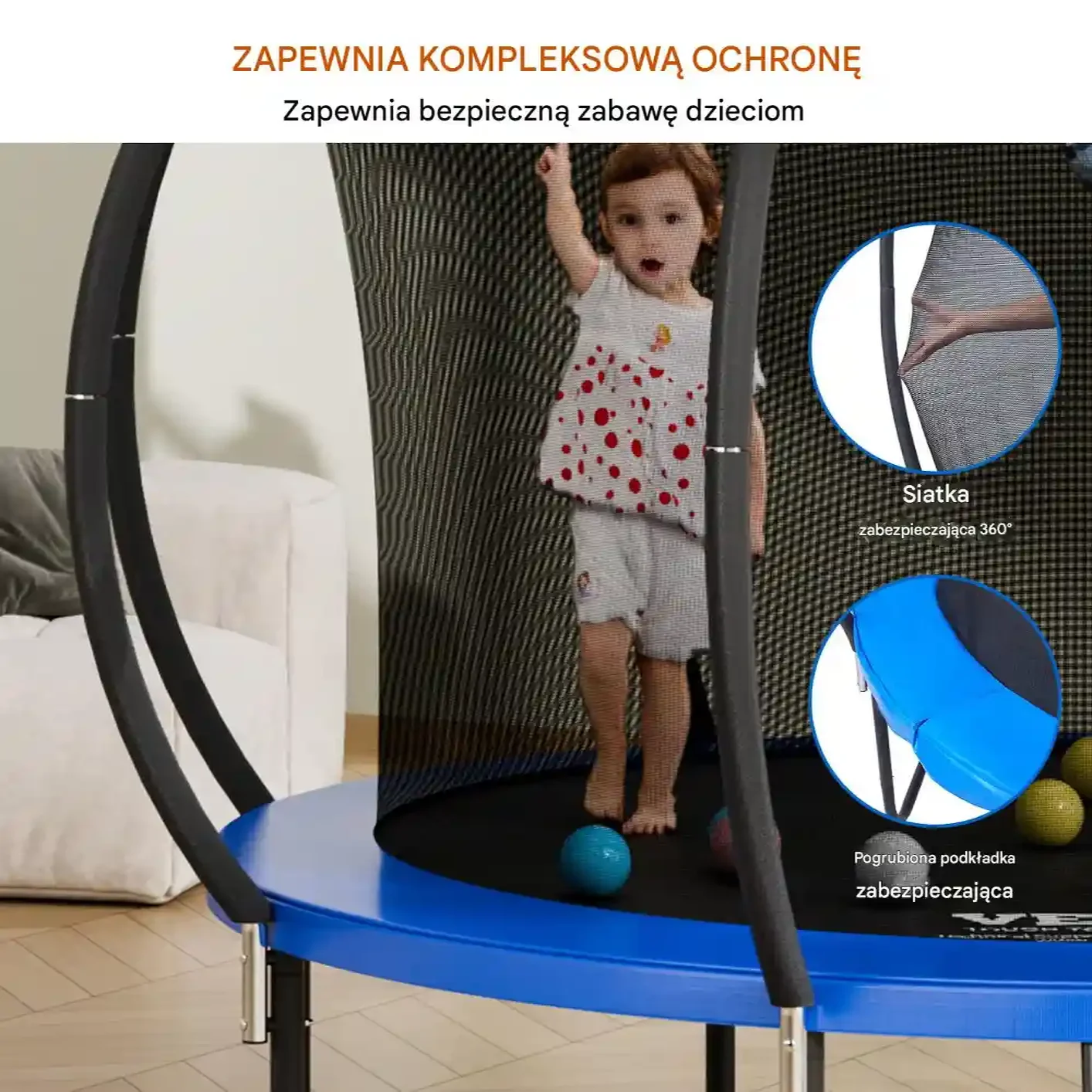 Trampolina ogrodowa 376 cm – siatka, drabinka, dla dzieci, solidna konstrukcja - obrazek 2
