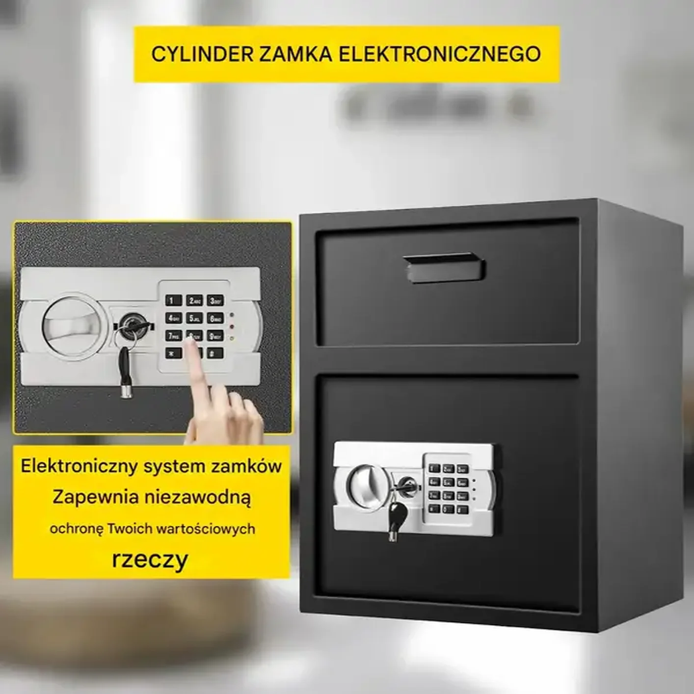 Sejf depozytowy elektroniczny 48L z kodem i wrzutem do domu, hotelu, biura - obrazek 2