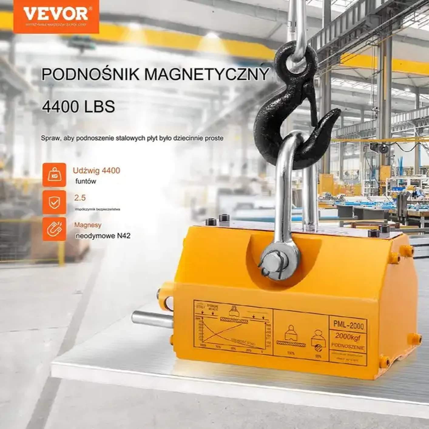 Chwytak magnetyczny do blach magnes podnośnik magnetyczny 2000 kg - obrazek 2