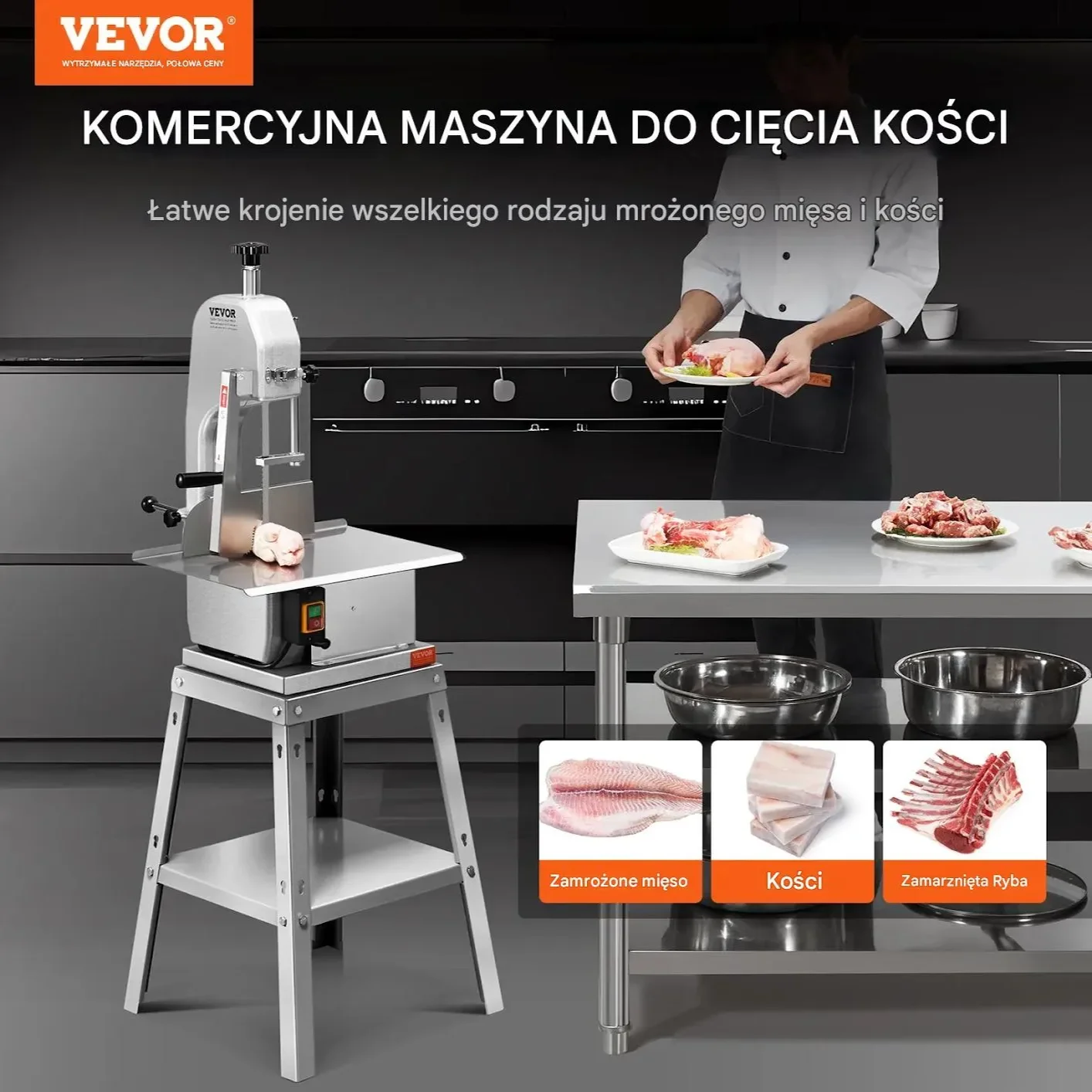 Piła taśmowa do mięsa 850W stal nierdzewna do kości gastronomia - obrazek 2