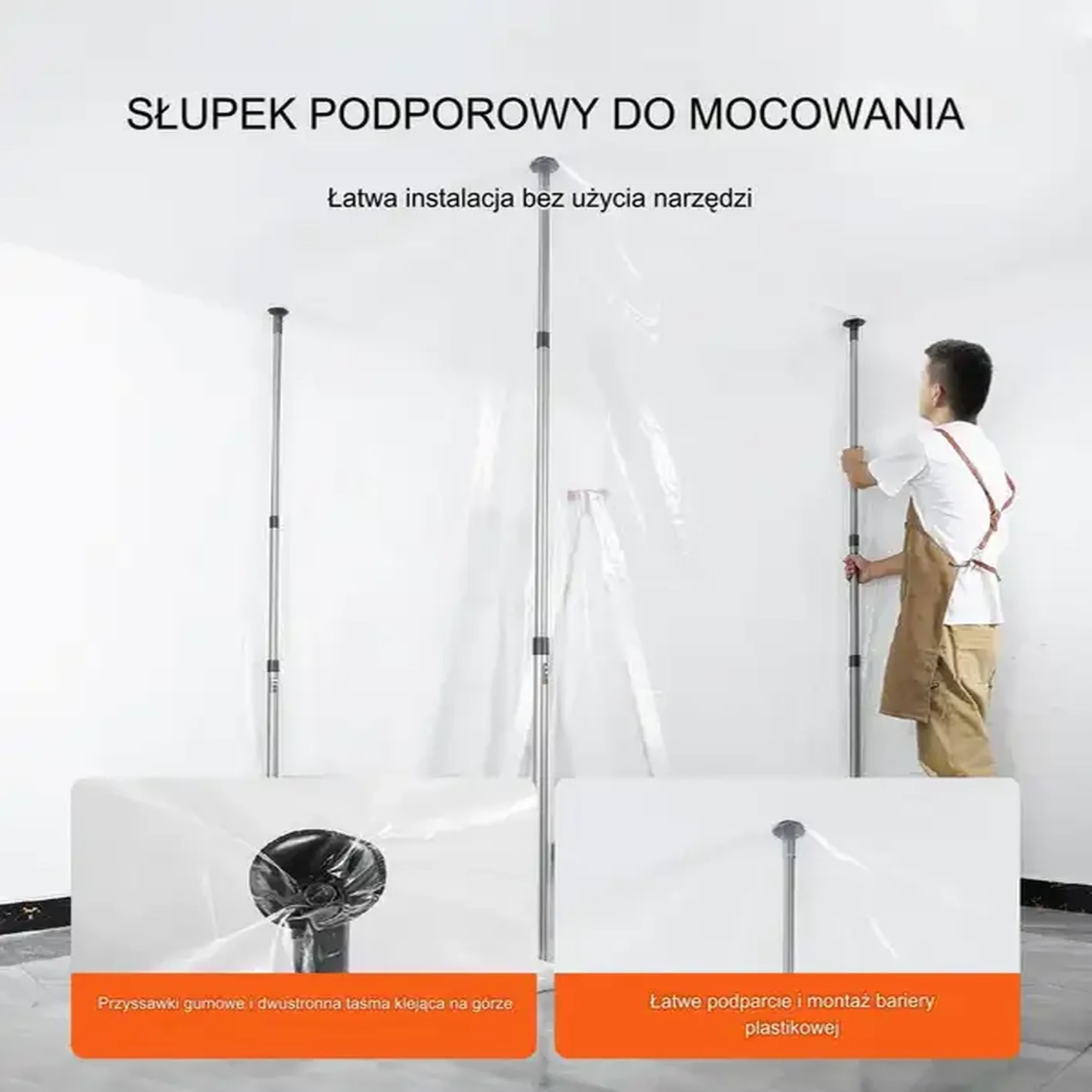 Bariera przeciwpylna 4 słupki teleskopowe, wys. do 3,65m, folia 10x4m - obrazek 3